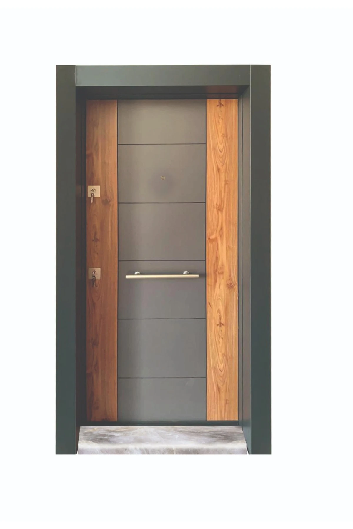 Çelik Kapı, Ahşap Desenli, Daire Kapısı, Tırnaklı Sistem Sağ Açılım