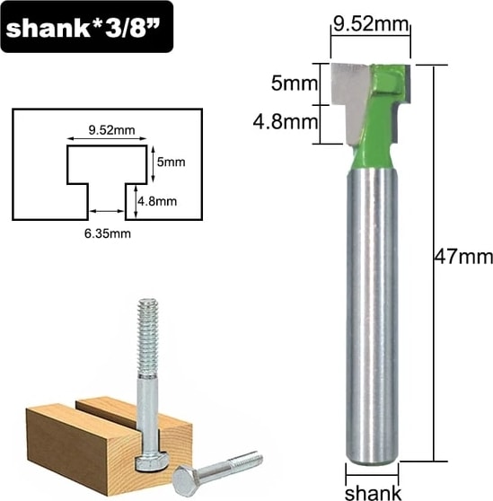 6mm Shank 1 Adet 9.52MM 1 Adet 1/4 "şapk 6.35MM T-Yuvası Kesici Yönlendirici Bit Seti Altıgen Cıvata Anahtar Delik Uçları T Planya Freze Kesici Ahşap Ağaç Işleme Için MC01190 (Yurt Dışından)