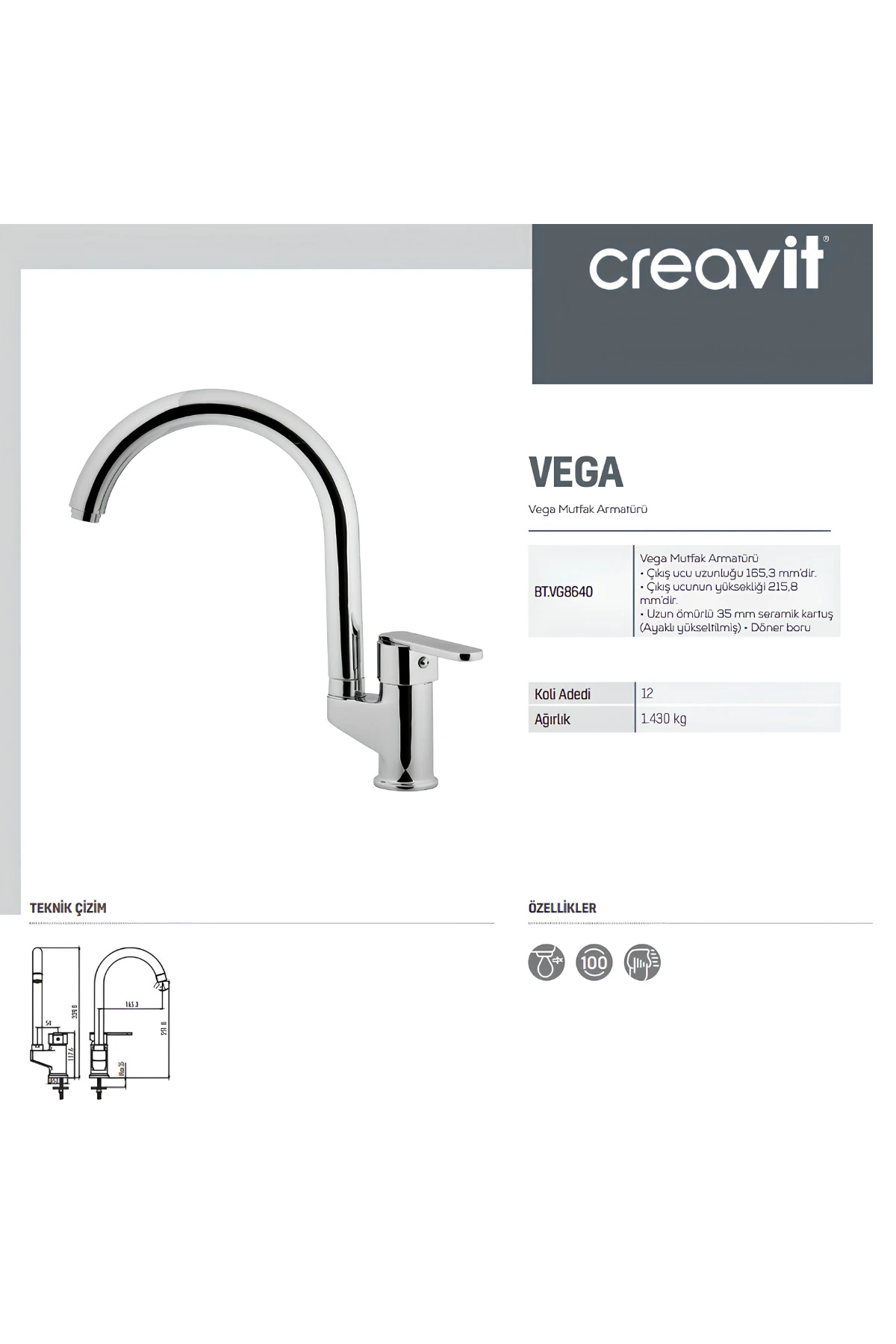 Vega Krom Eviye Bataryası Vg8640