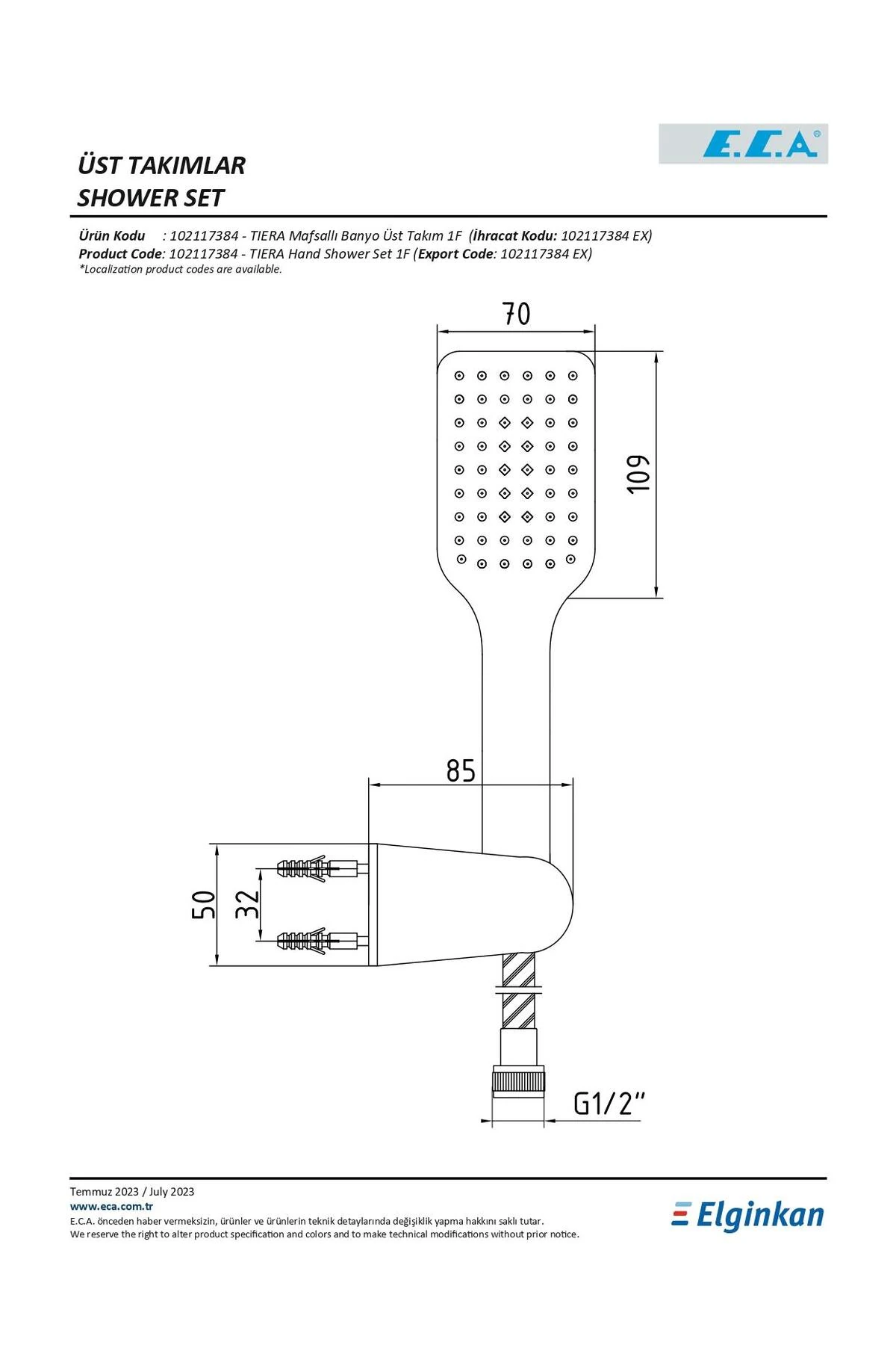 Tiera Mafsallı El Duş Seti (Pvc Spiralli) 102117384