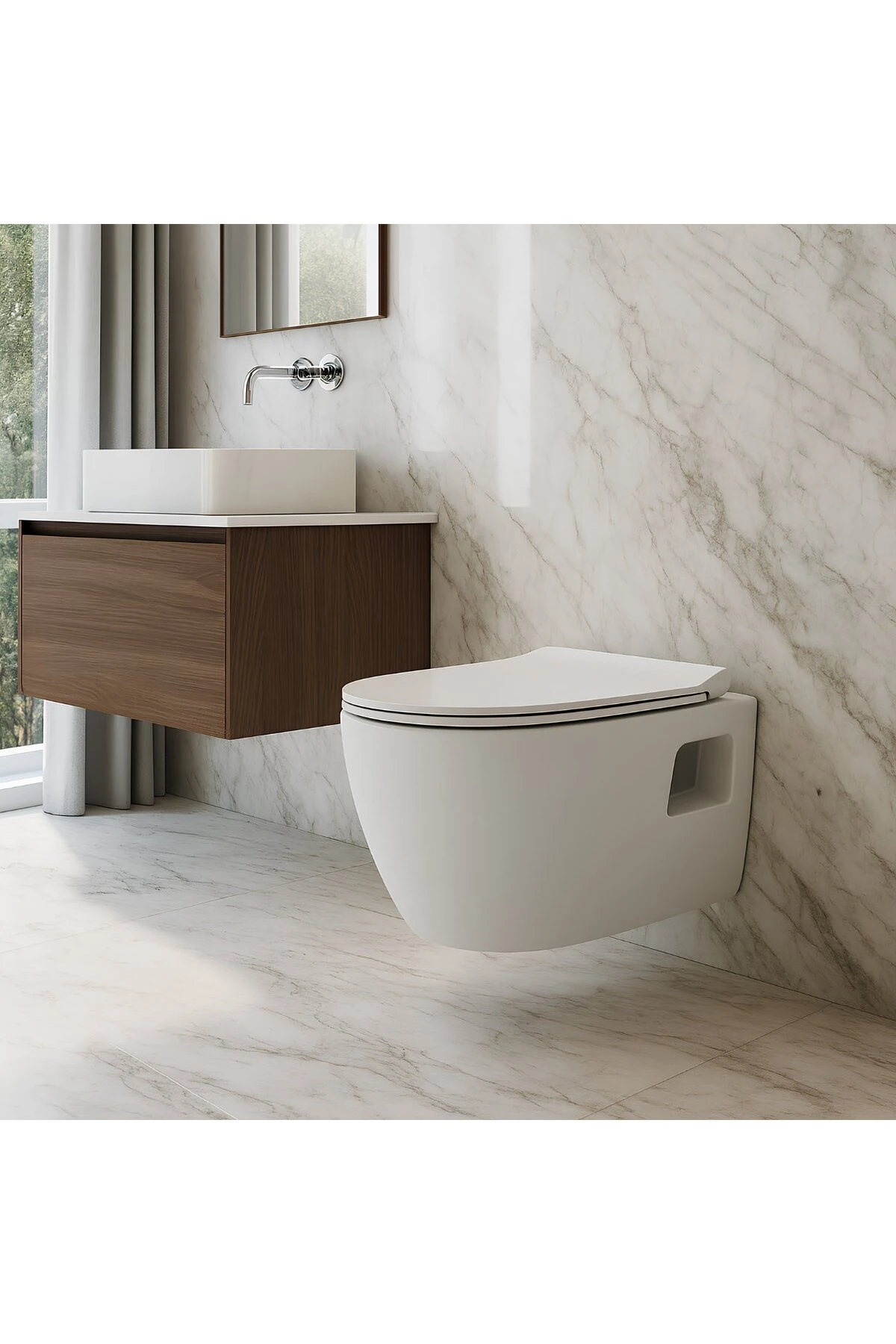 Rondo Beyaz Kanallı Asma Klozet RND5508, Nkp Grande Yavaş Kapak