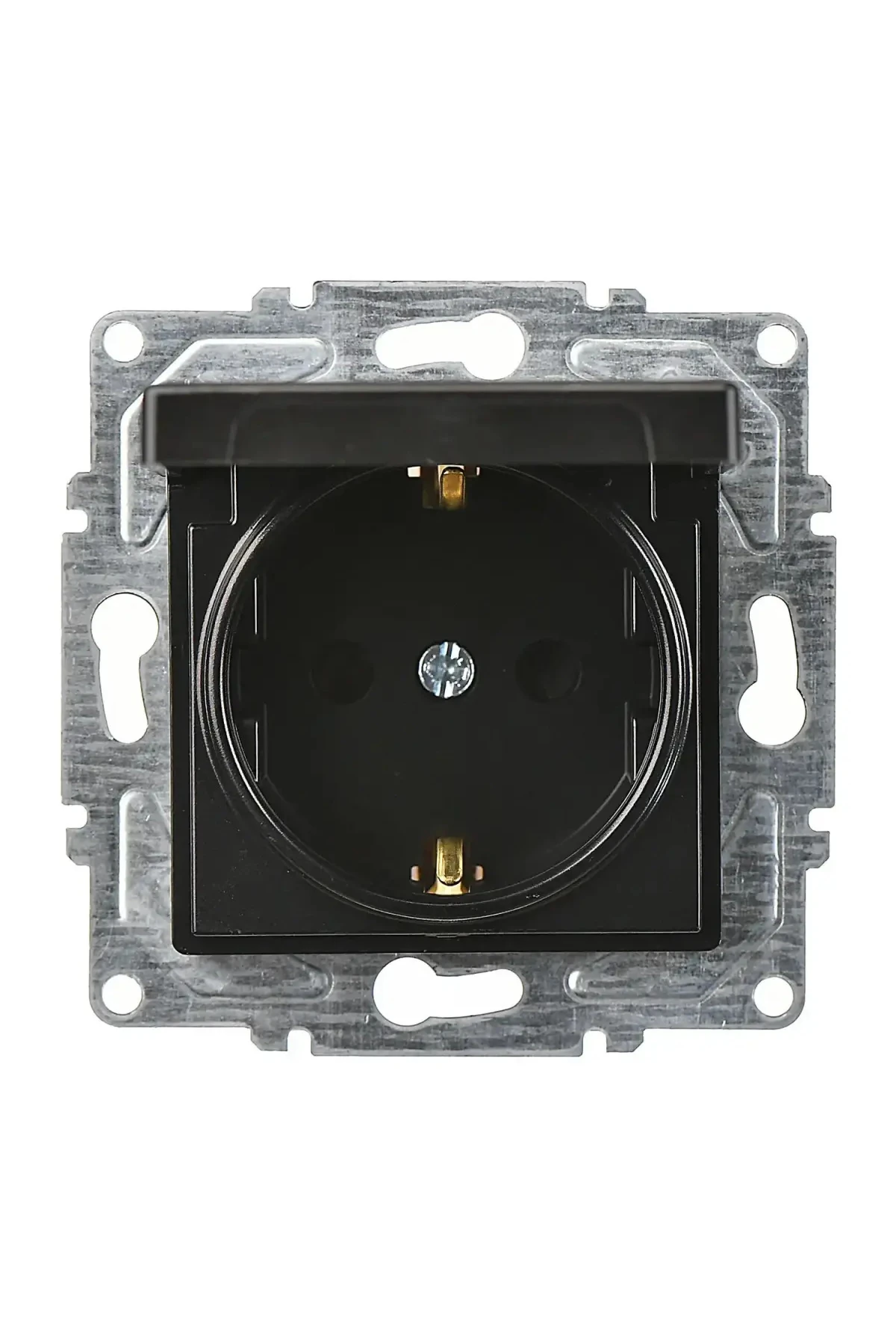 Eqona  Radius  Neoline Çocuk Korumalı Kapaklı Topraklı Priz (klipsli), Metalik Siyah (Mekanizma + Tu