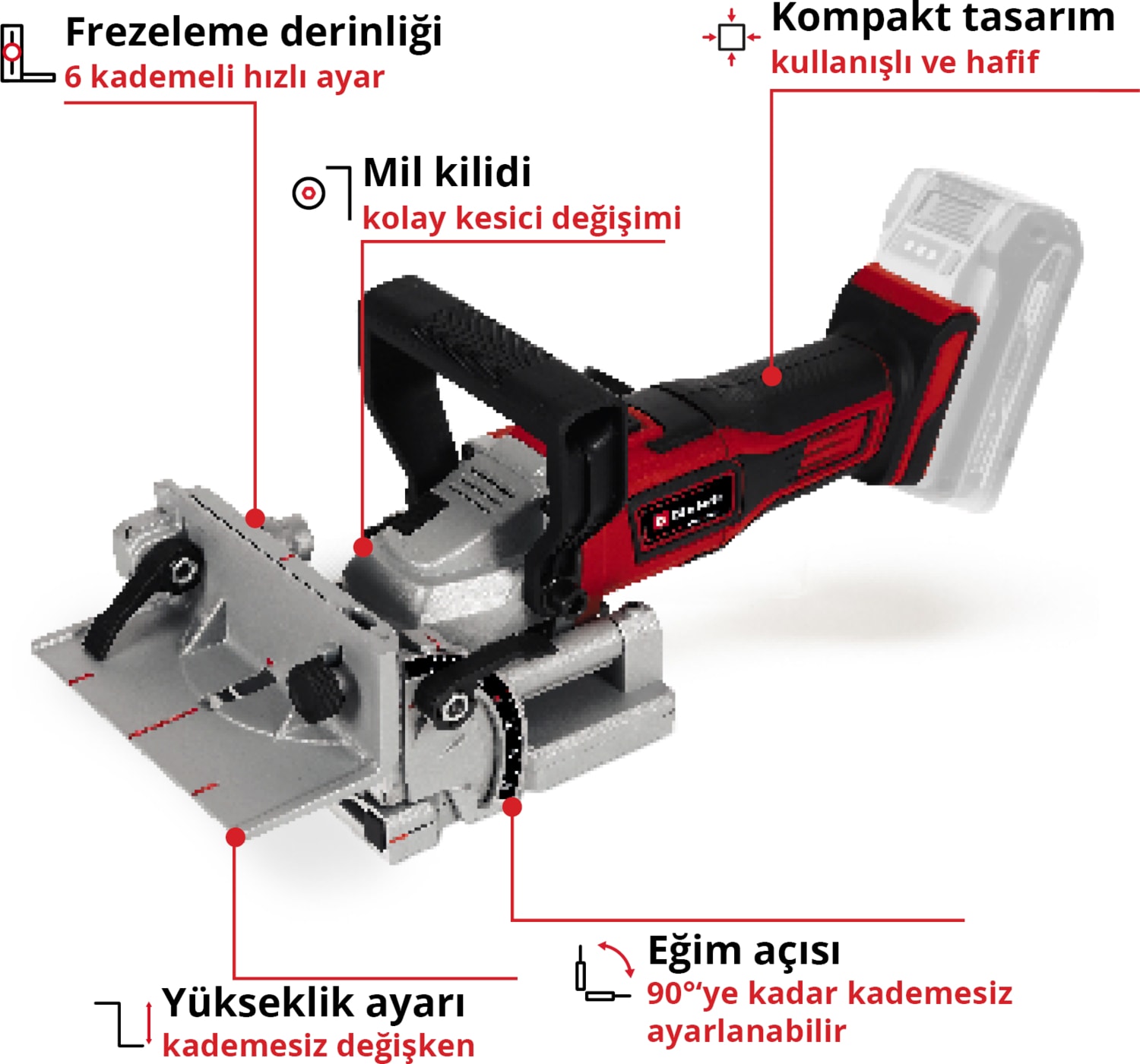 EİNHELL Akülü Yassı Dübel Frezesi TE-BJ 18 Li-Solo Power X-Change (18 V, Li-Ion, Kademesiz Açı/Yükseklik Ayarı, 6 Kademeli Derinlik Ayarı, Akü ve Şarj Cihazı Dahil Değildir) - 4350630