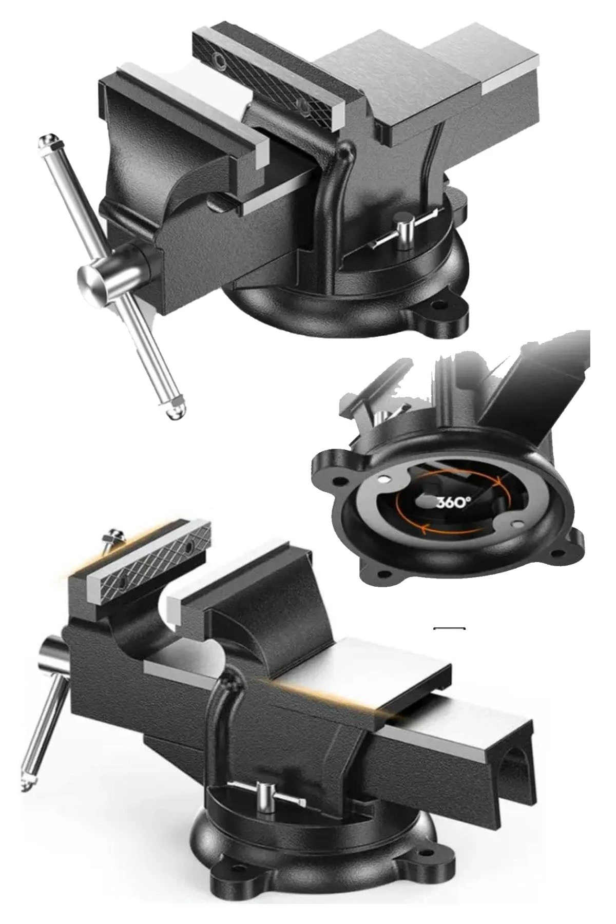 Alman Modeli Pro Çelik Kol 150 Mm 4" 360" Dönerli Taban Dövme Çelik Sabit Tezgah Masa Mengenesi...