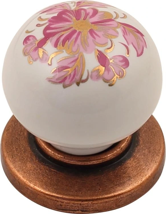 Sude Porselen Kulp Bakır Pembe Çiçekli Düğme 2'li