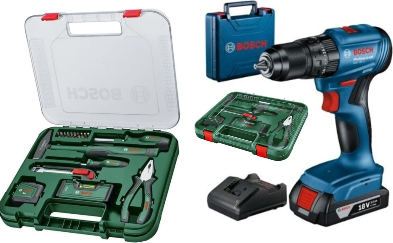 BOSCH Gsb 185-LI Darbeli Kömürsüz Tek Akülü Şarjlı Matkap Vidalama ve 17 Parça El Aleti Seti Hediye