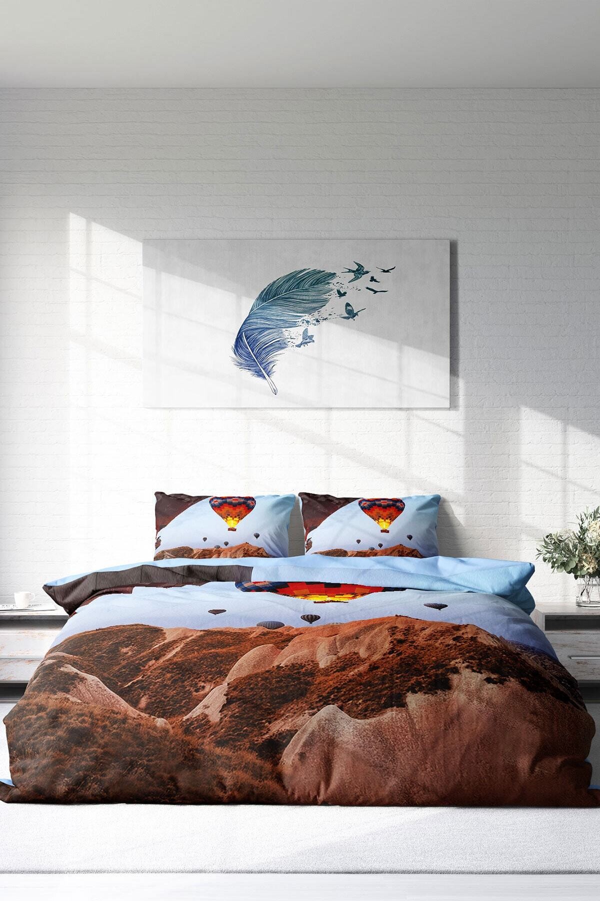 Kıng Sıze Kapadokya 3d Pamuk Saten Çift Kişilik Nevresim Takımı 220x240cm