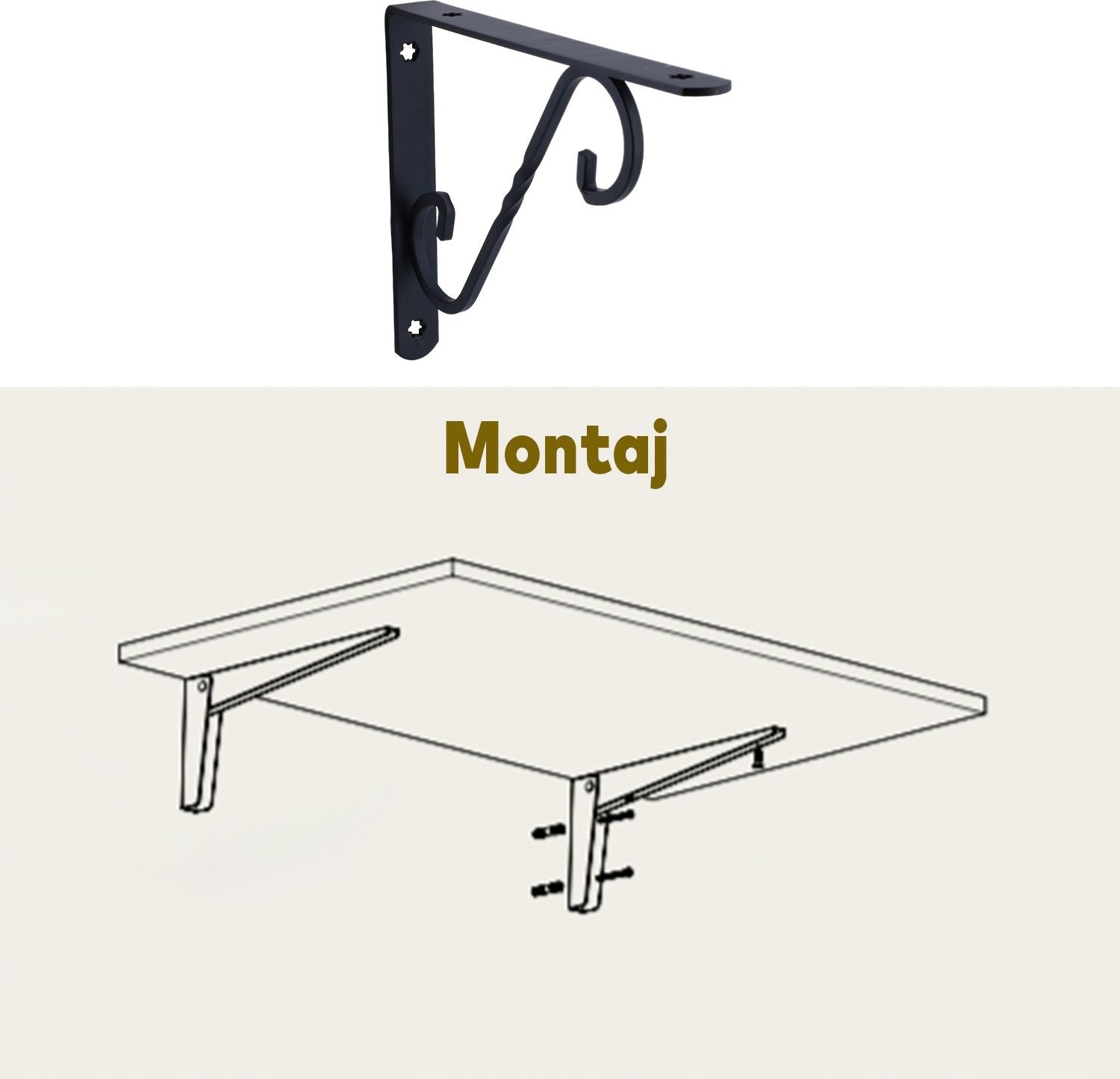 Raf Altı Raf Tutucu Metal Ayak Ferforje Siyah 150 X 230 mm (2 Adet)