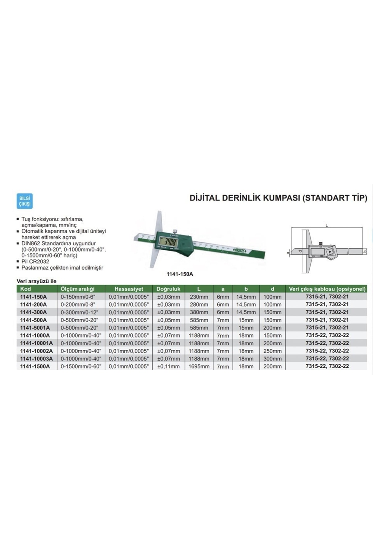1141-200a Dijital Derinlik Kumpası (standart Model)