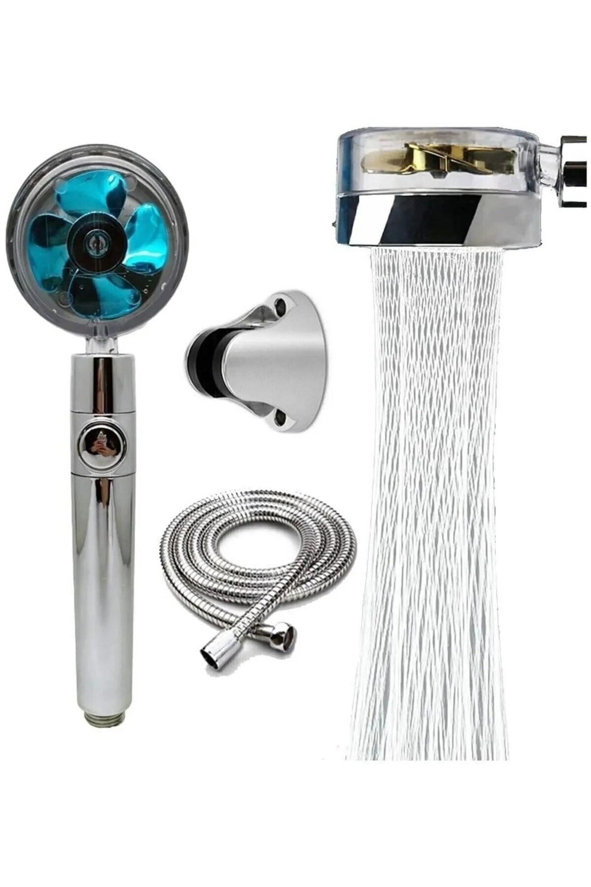Turbo Pervaneli Duş Başlığı Seti Mafsal Krom – Yüksek Basınçlı, Ekonomik ve Su Tasarruflu