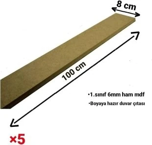 ® Boyanabilir 100X8X6MM Ham Mdf Iskandinav Duvar Çıtası 1 Paket (5 Adet)