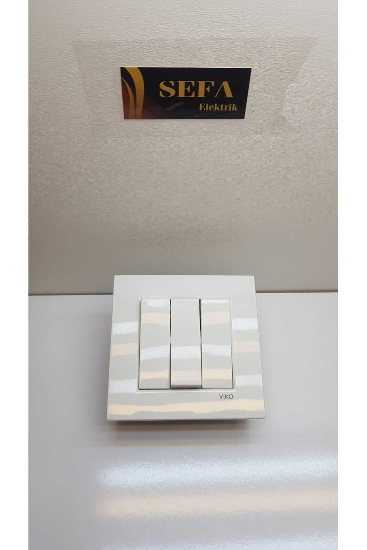 ÜÇLÜ ANAHTAR ÇERÇEVELİ BEYAZ  KARRE SERİSİ