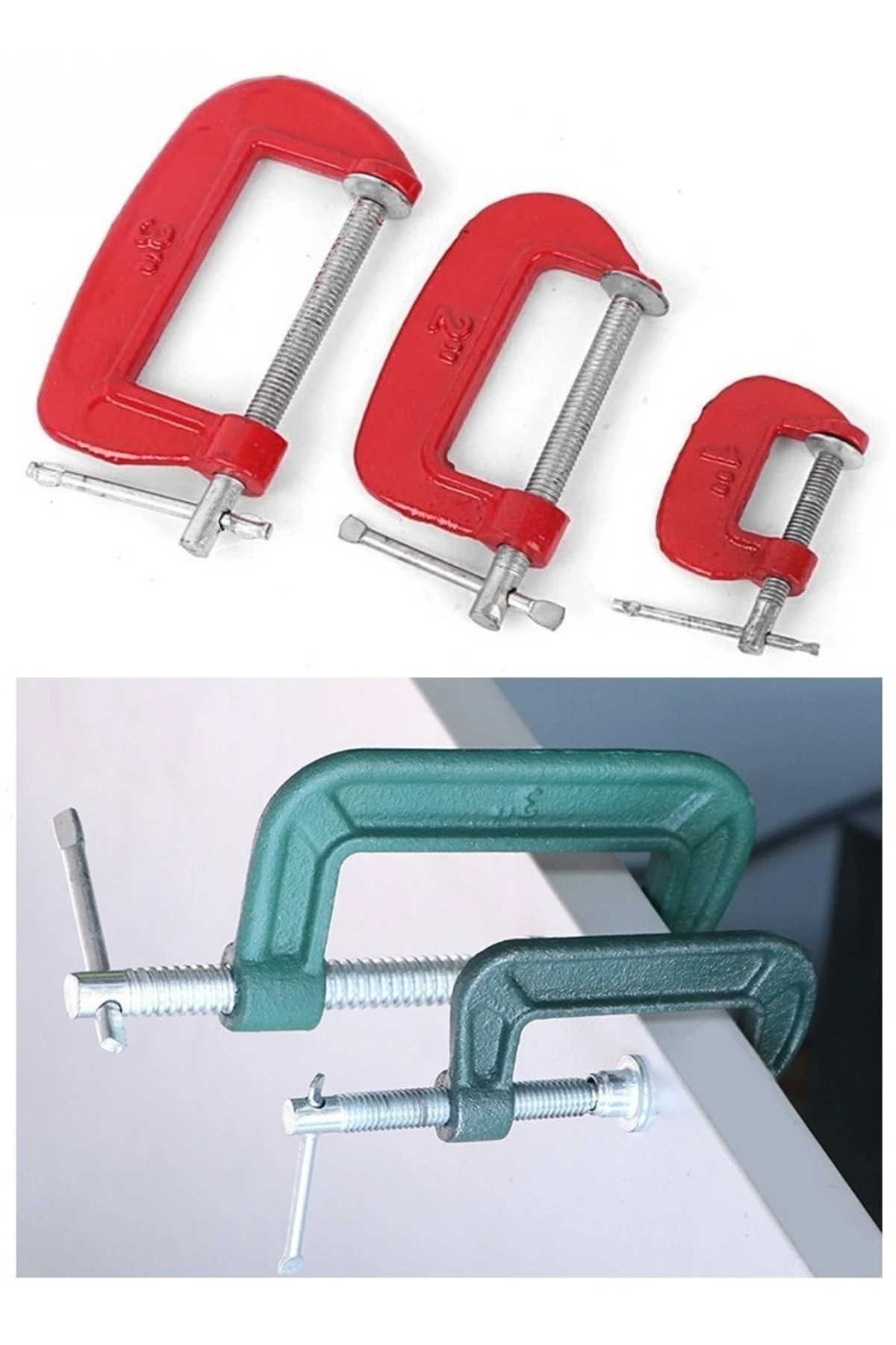 G Tipi Işkence Metal Kelepçe Marangoz Tamirci Mengenesi 3 Parça C Kıskaç