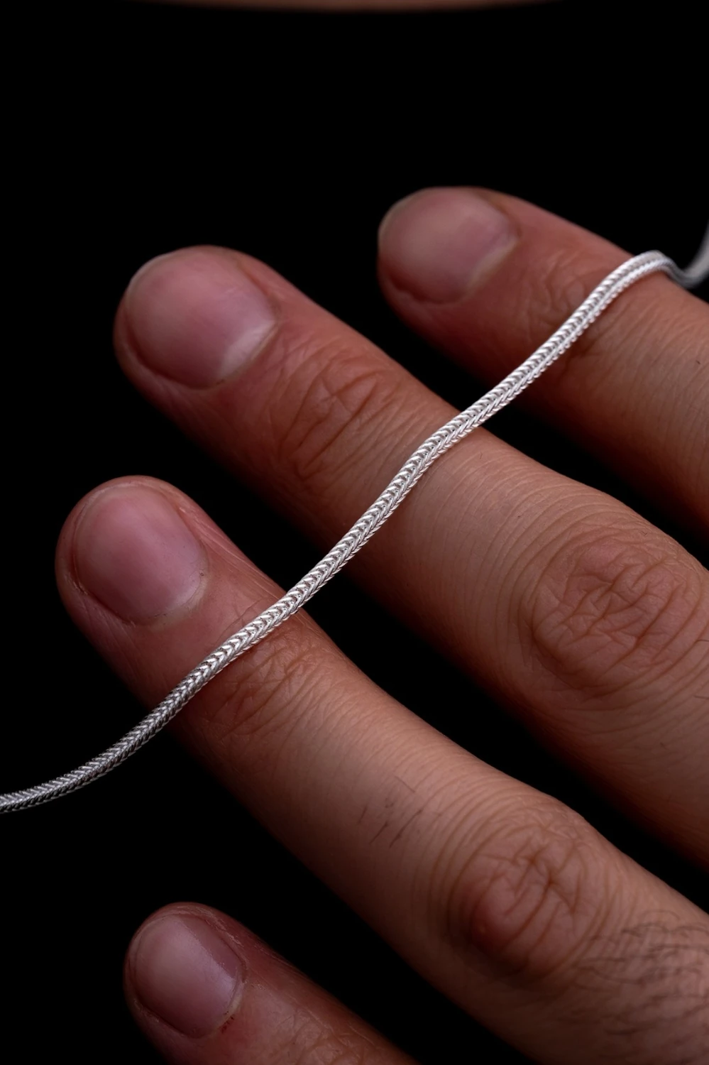 Erkek Gümüş Kolye - 2mm Beyaz Tilki Kuyruğu Zincir Gümüş Erkek Kolye