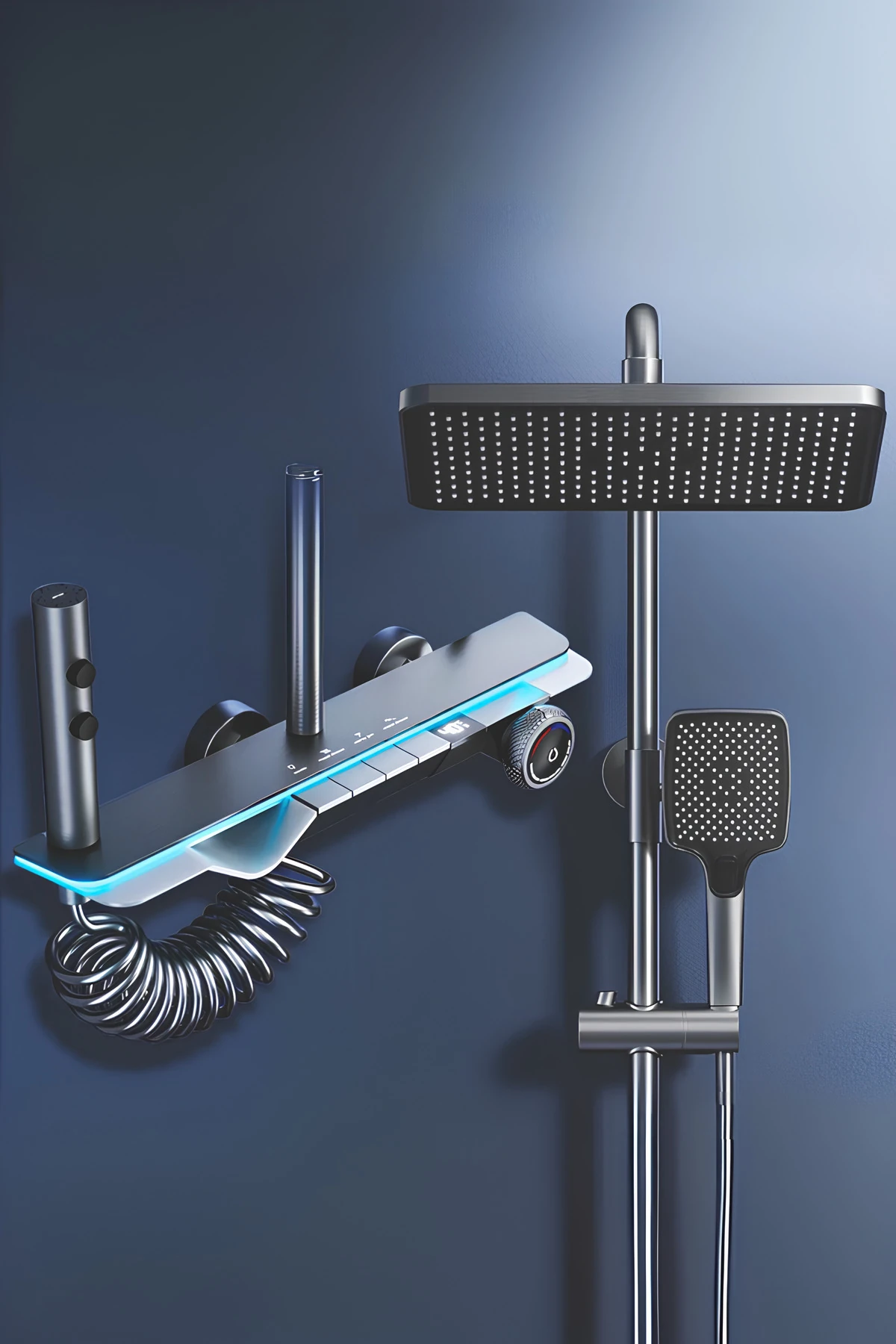 Dijital Led Göstergeli Piyano Akıllı Lüks Şelale Duş Seti Yağmur Tepe Duş Seti - Vlns