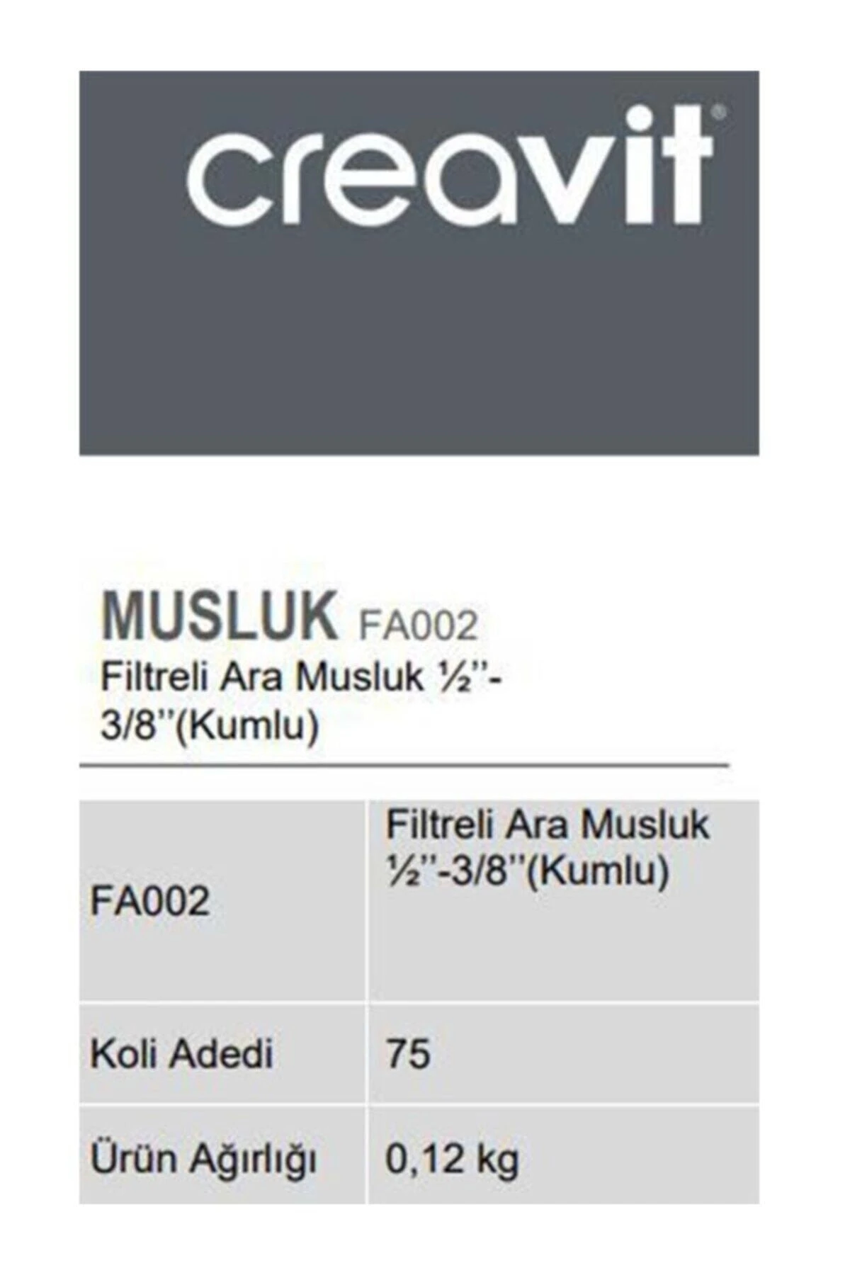 Filtreli Ara Musluk Fa002 1/2 - 3/8 Kumlu