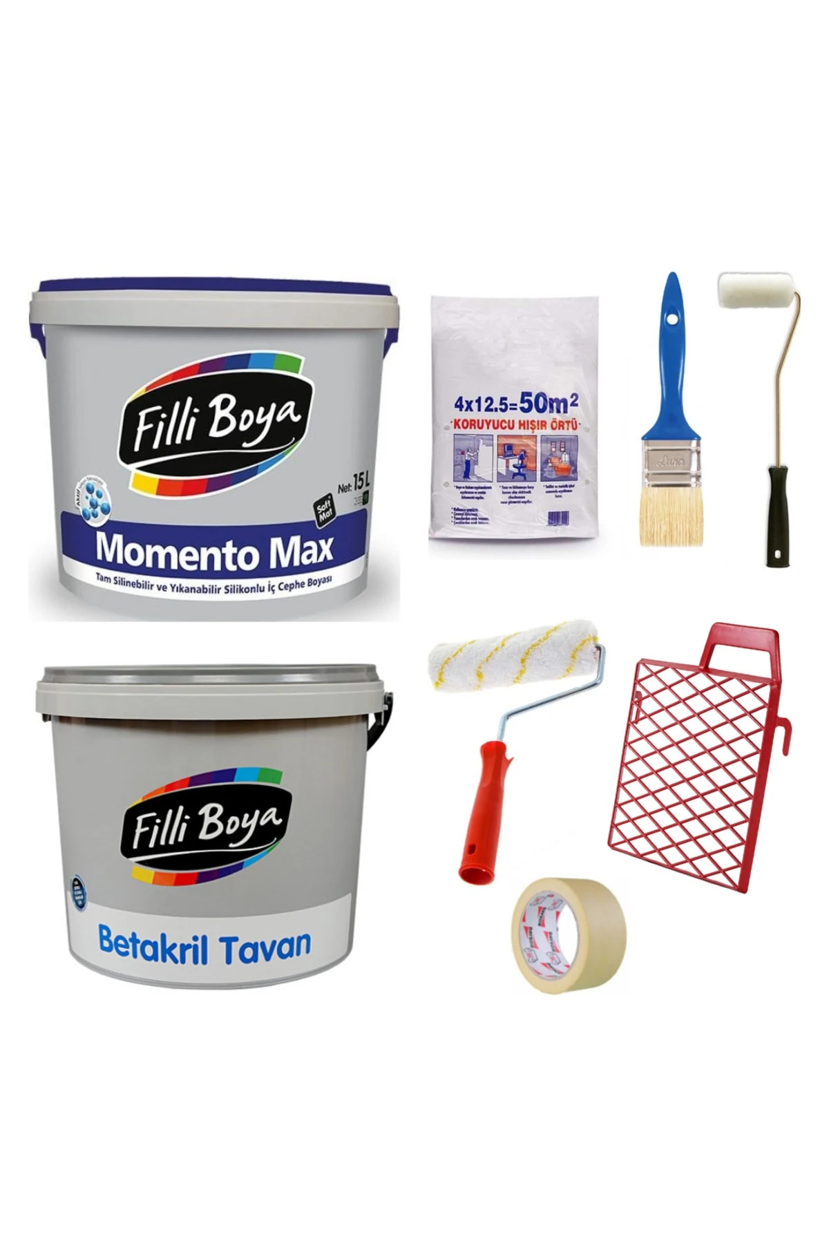 Filli Momento Max Silinebilir İç Cephe Duvar Boyası 15 lt +Tavan Boyası 17.5 kg + Boyama Seti Andezit 10