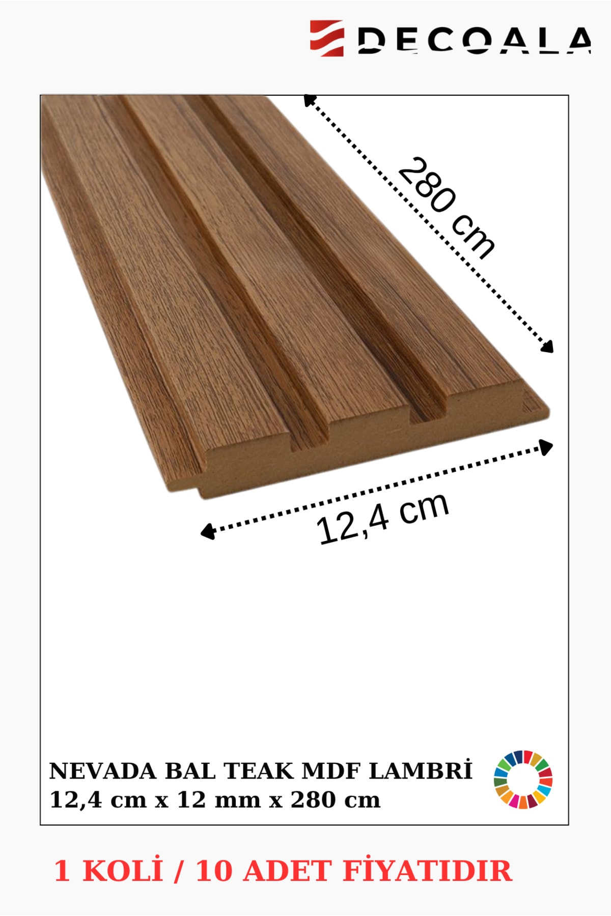 MDF Tavan & Duvar Lambri Seti (10 Adet) 12x280 cm Bal Teak Ahşap Görünümlü Dekoratif Kaplama Paneli