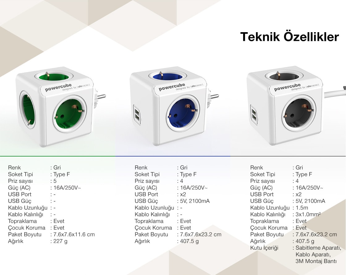 Power Cube 5'li Küp Akım Korumalı Priz Çoklayıcı - Yeşil (Yurt Dışından)