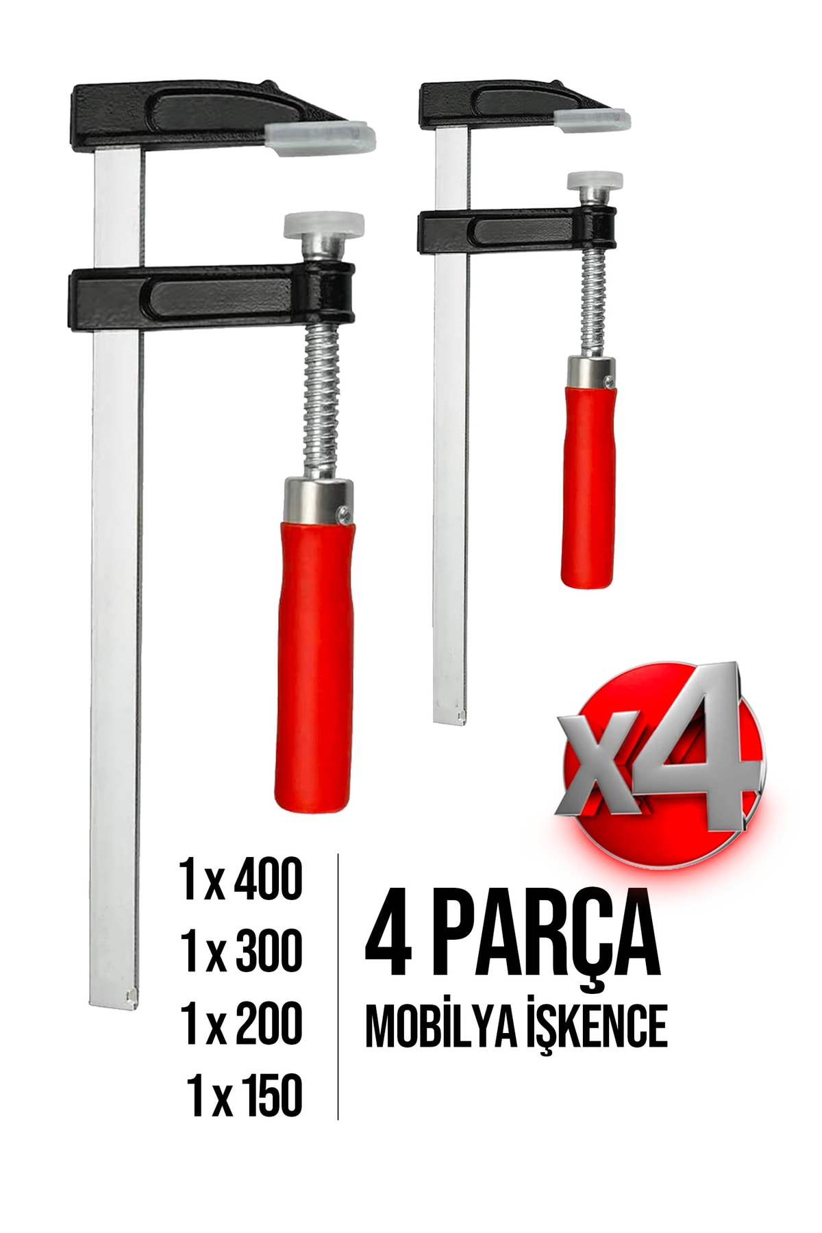 Premium Kalite 400,300,200,150mm F Tipi Ahşap Çelik Mobilyacı Mengene Kıskaç Işkence 4 Set