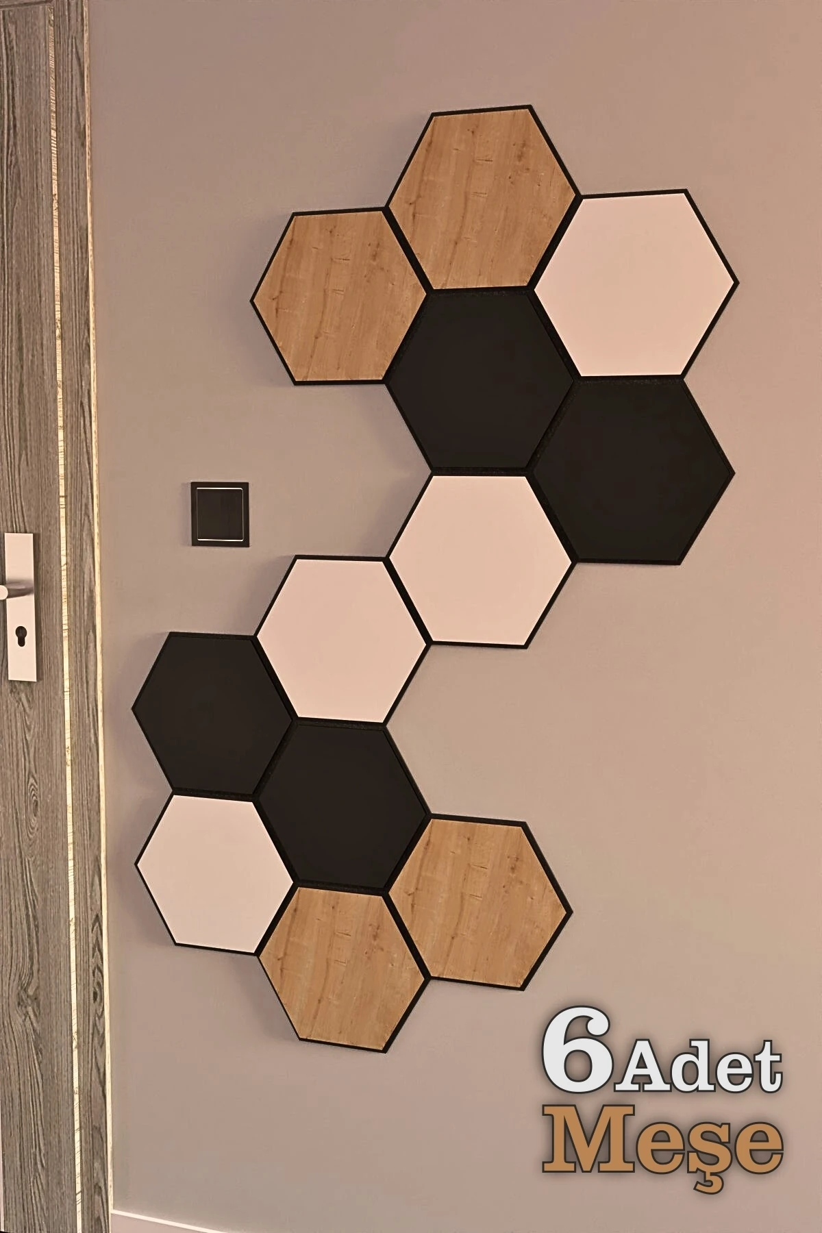 Ahşap Altıgen Petek Duvar Paneli 6 Adet Meşe Akustik 19,5x17cm