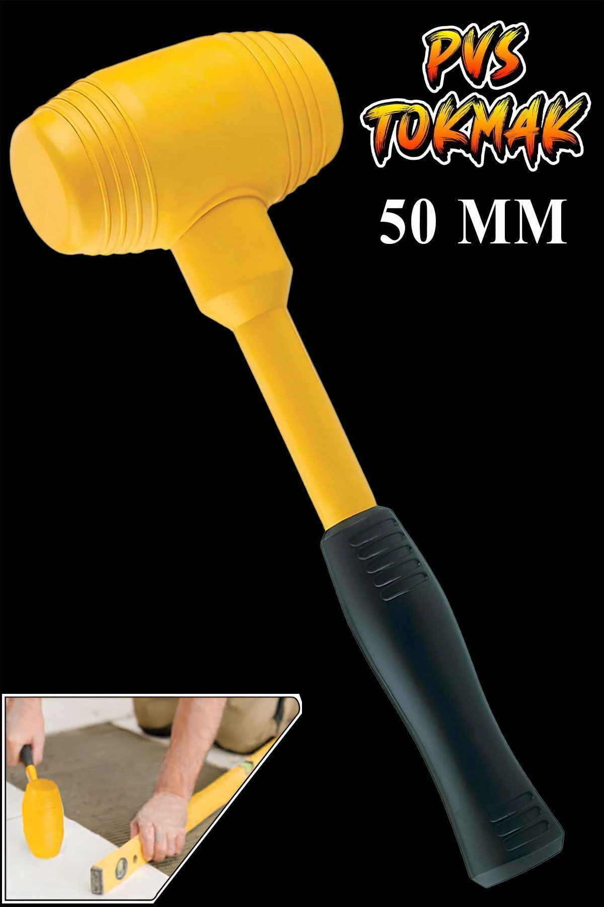 PVS Tokmak Fayans Fayansçı Tokmağı Çekiç Seramik Karo Döşeme Parke Tadilat 50 lik Sarı Siyah