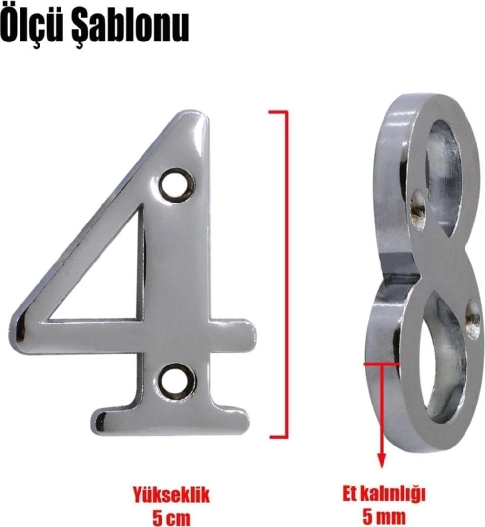 Parlak Krom Çelik Kapı Numarası, 5 Cm, 3 Numara, Şık ve Dayanıklı Tasarım