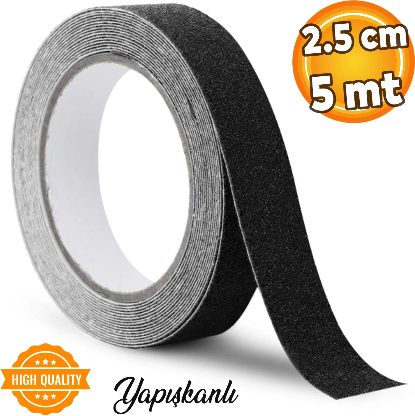 Merdiven Zemin Kaydırmaz Bant Yapışkanlı Kaymaz Bant Bandı Siyah 2.5 cm x 5 Metre