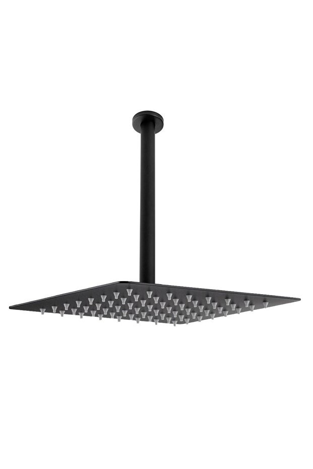 Ankastre Duş Başlığı Borulu Kare Slim Metal 40x40 Cm Tavandan Siyah