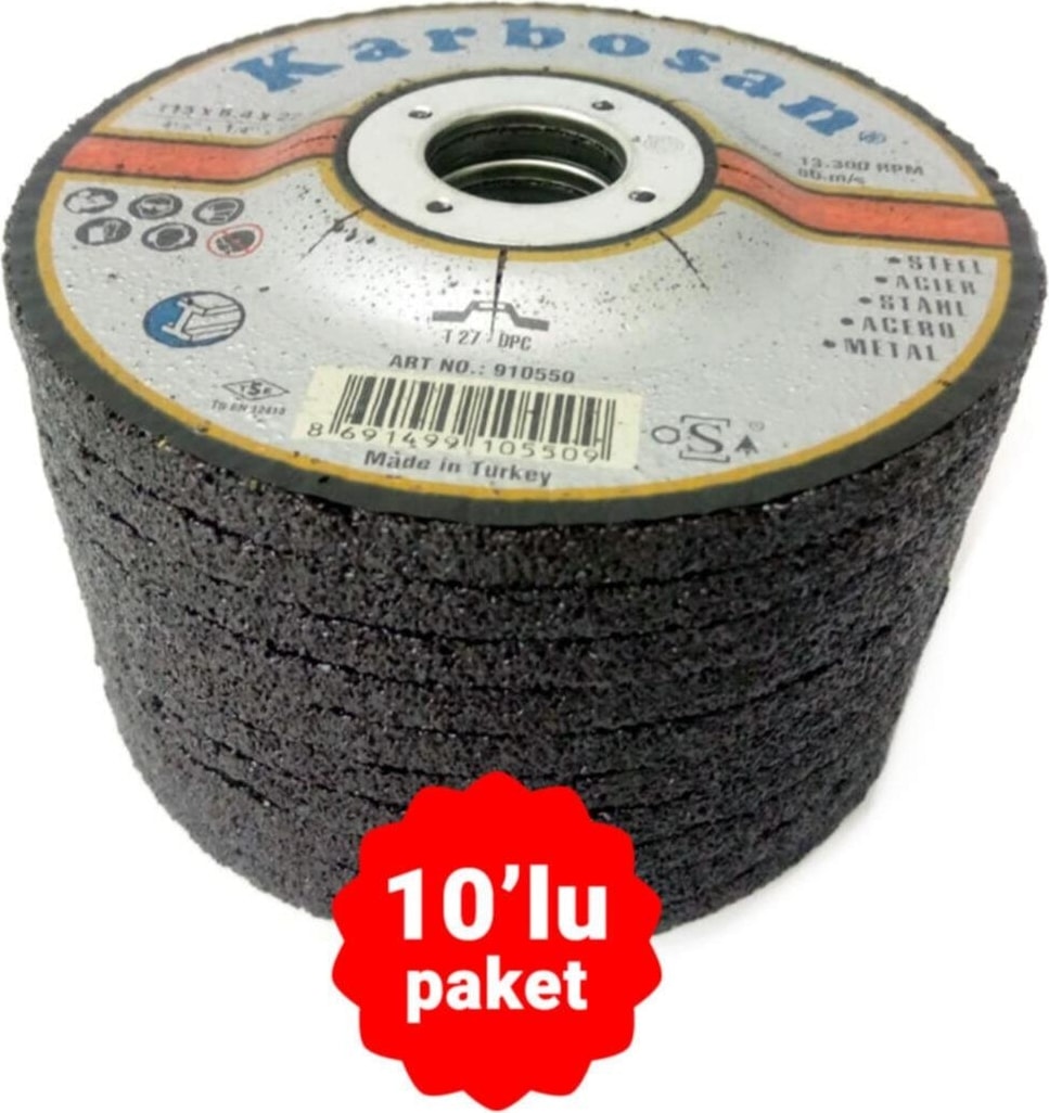 KARBOSAN Metal Çapak Alma Taşlama 115X6.4X22.23MM - 10LU Paket