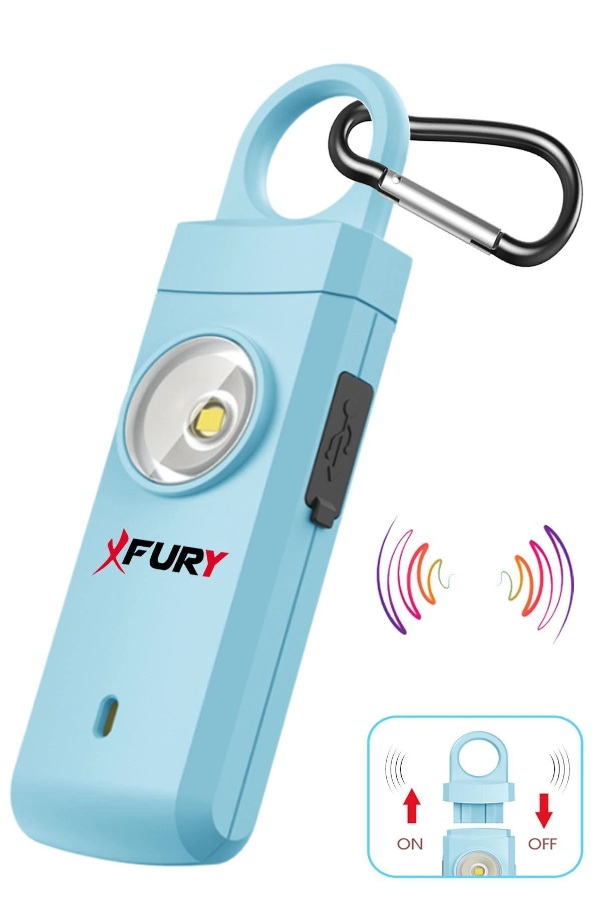 Kişisel Güvenlik Alarmı Ve Anahtarlık - 130db Yüksek Sesli, Işıklı, Şarj Edilebilir, MAVİ