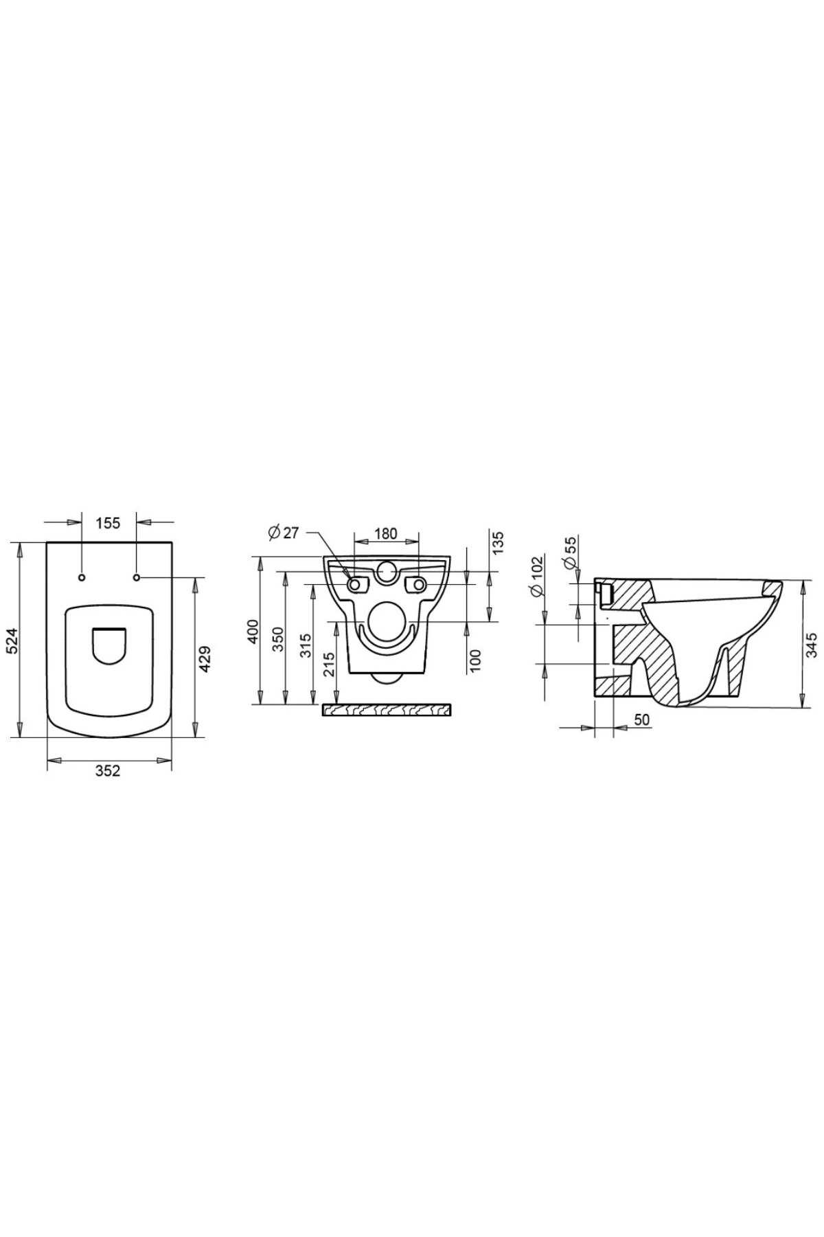 Turavit Plaza Beyaz Kanallı Asma Klozet PLZ1710, Nkp Yavaş Kapak, Terra Gömme Rezervuar Set
