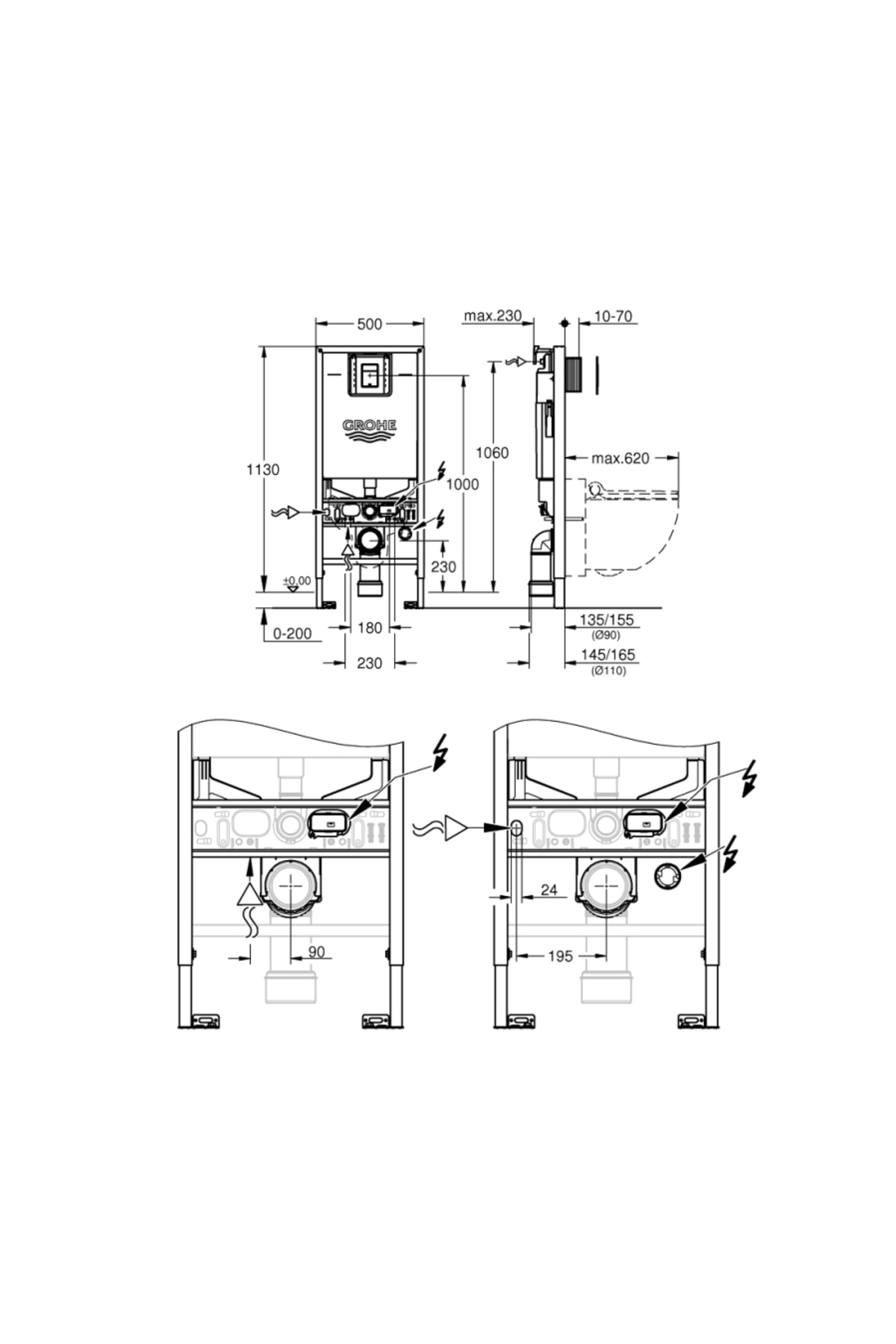 Rapid Slx 3'ü 1 Arada Wc Gömme Rezervuar Seti, 1.13 M Montaj Yüksekliği - 39603000