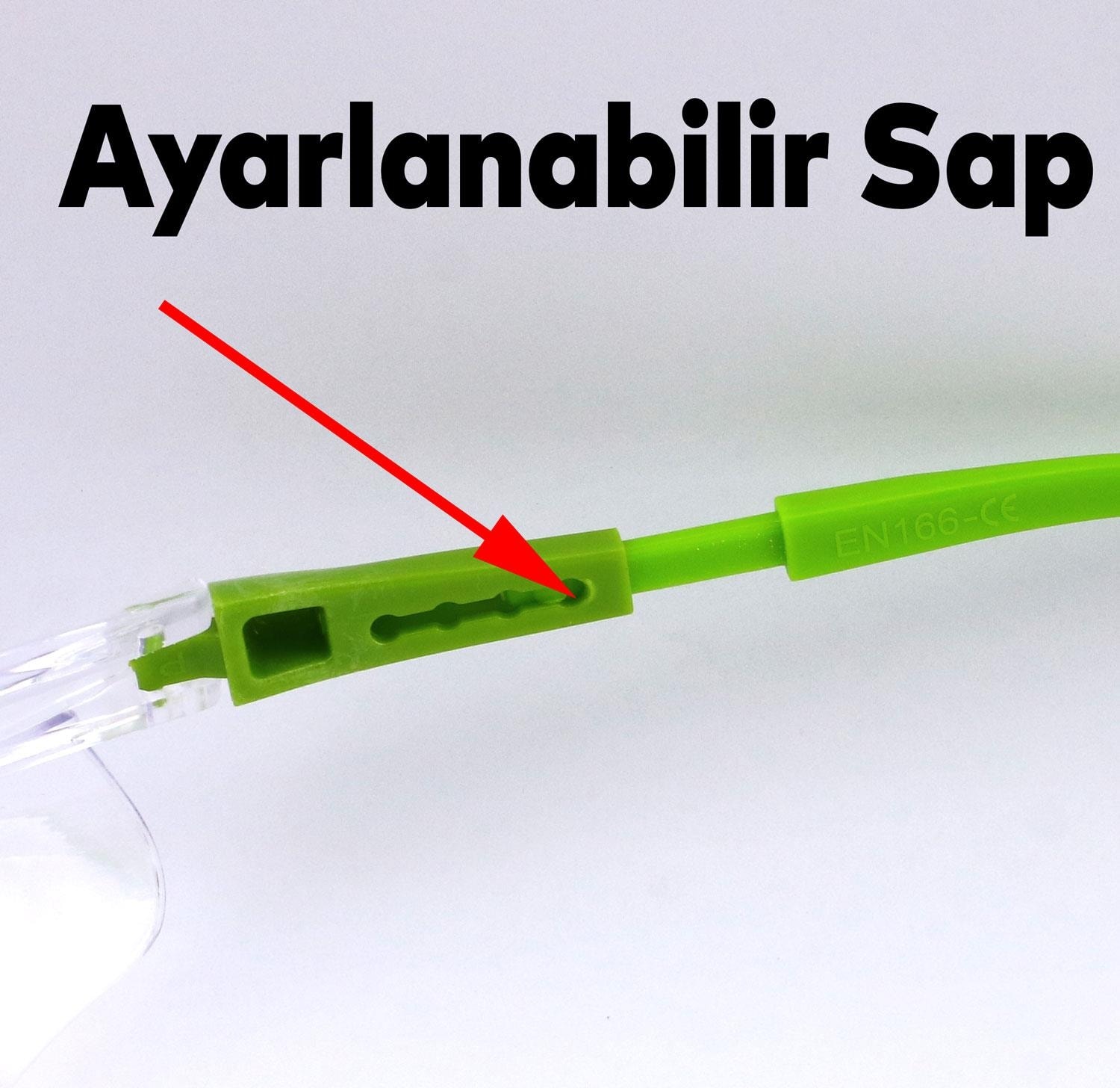 Iş Güvenlik Gözlüğü Kulak Ayarlı Rüzgar Toz Koruyucu Göz Koruma Gözlüğü Şeffaf Yeşil Saplı S900 (12 Adet)