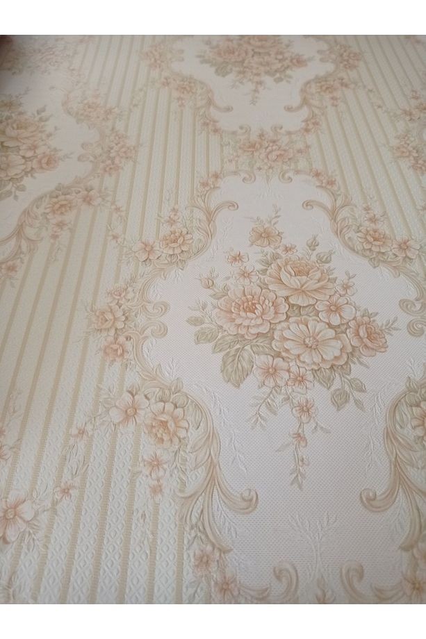 Çiçek Desenli Kabartmalı Silinebilir Duvar Kağıdı 53 Cm Genişliğinde 10 Metre Uzunluğunda