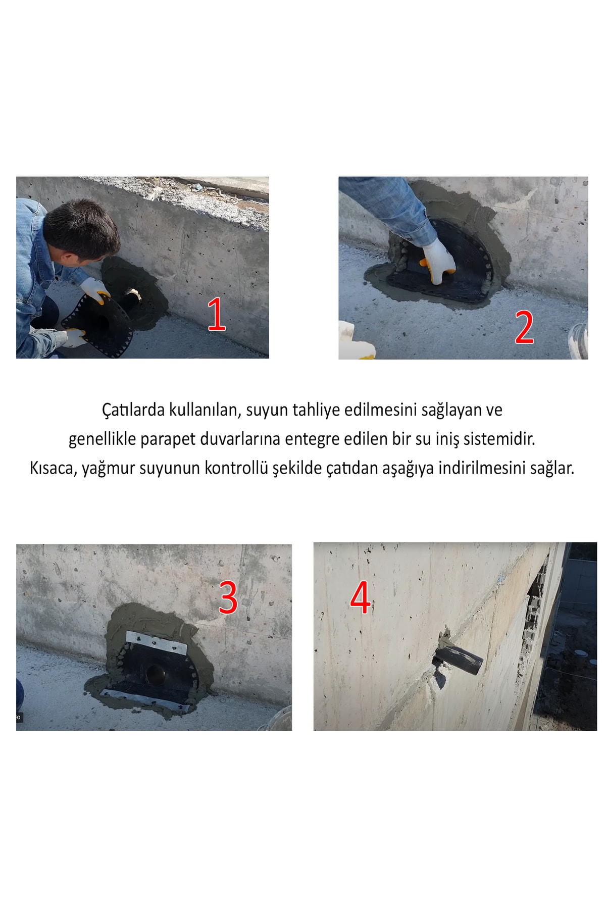 Parapet Dik İniş ( 70'lik ) Direnaj Hünisi Çatı Balkon Yağmur Su Tahliye Gider Borusu Oluk Adaptörü