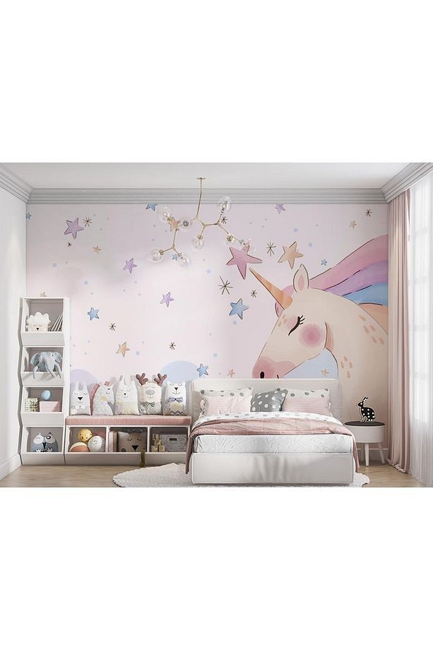 Boynuzlu At - Unicorn Kız Çocuk Odası Kendinden Yapışkanlı Duvar Folyosu