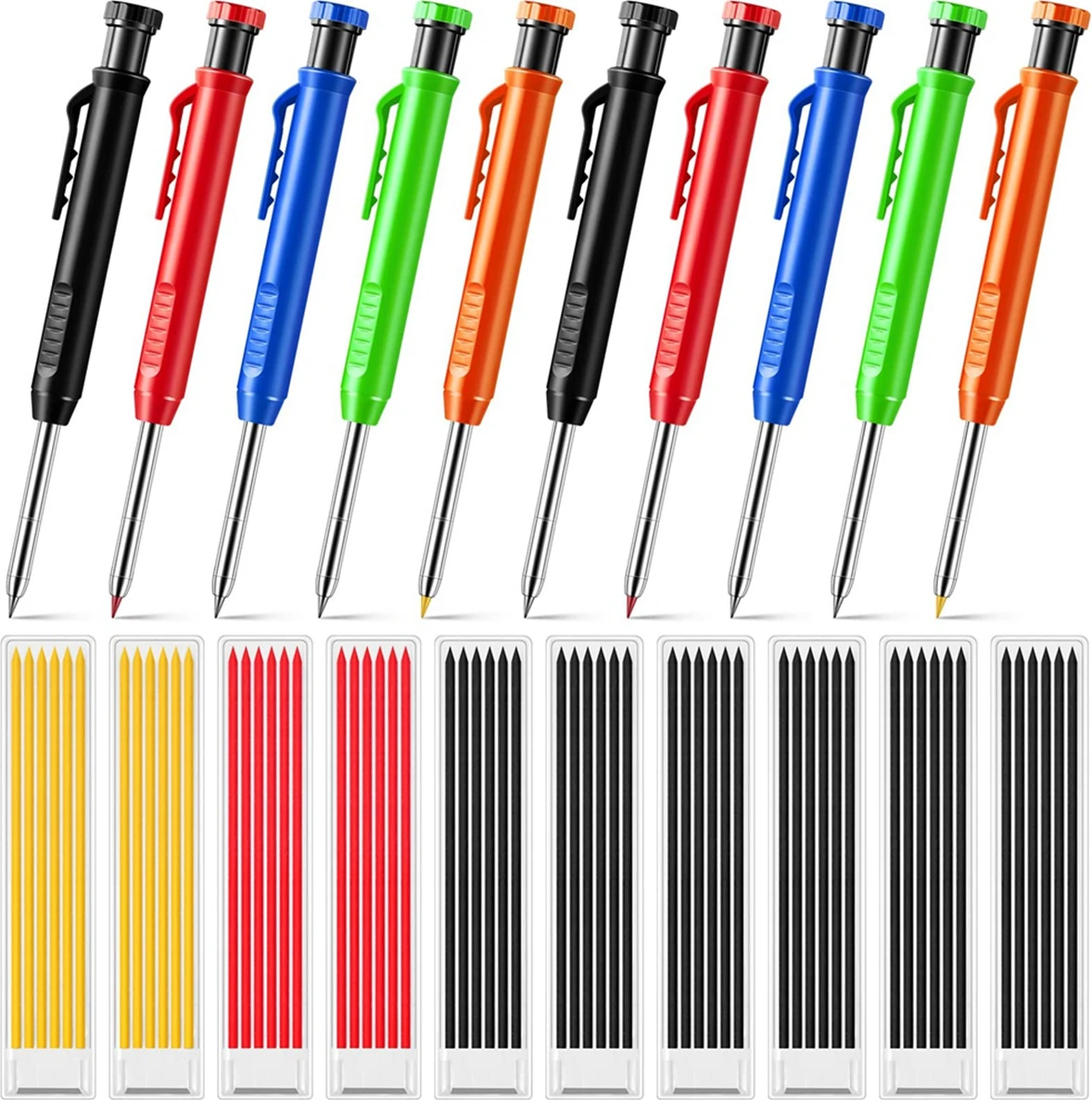 10 Adet Masif Marangoz Kalemleri 60 Adet Yedek Uzun Burunlu Derin Delikli Mekanik Kalem Marker Inşaat Kalemleri (Yurt Dışından)