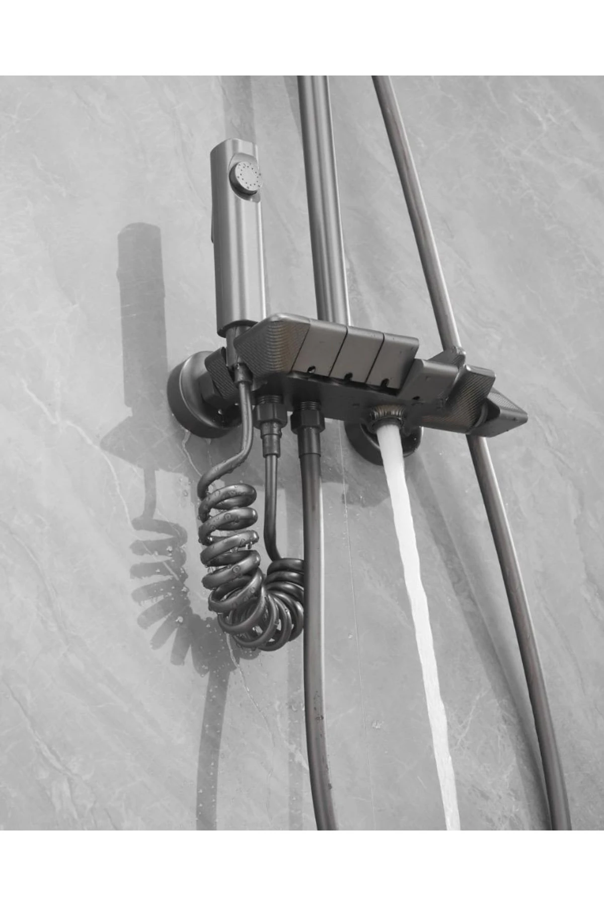 Antrasit Gri Tuşlu Piyano Duş Seti  2 Yıl Garantili Pirinç Materyal (Banyo Bataryası Dahil Set)