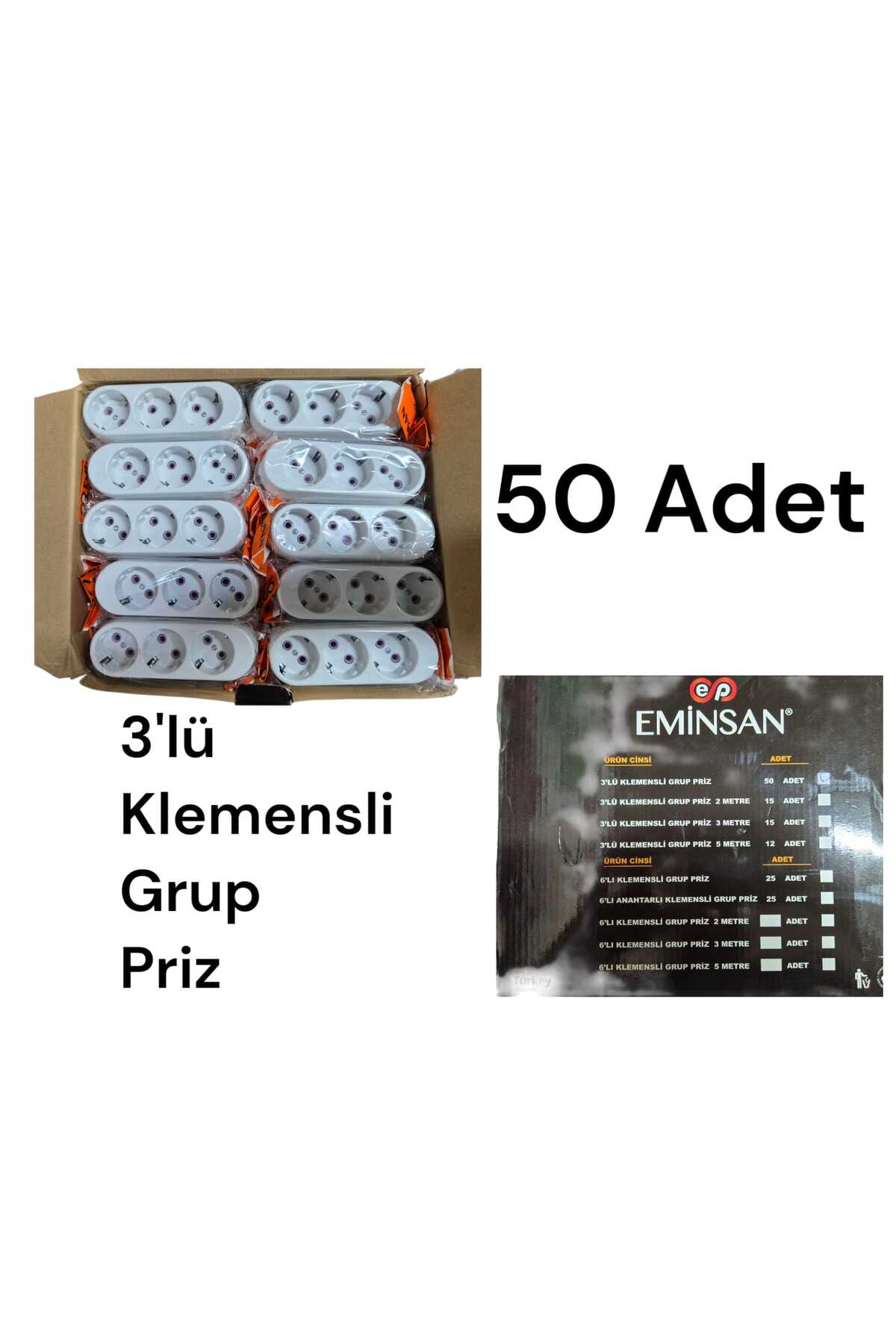 3lü Topraklı Grup Priz Kablosuz Klemensli 50 Adet