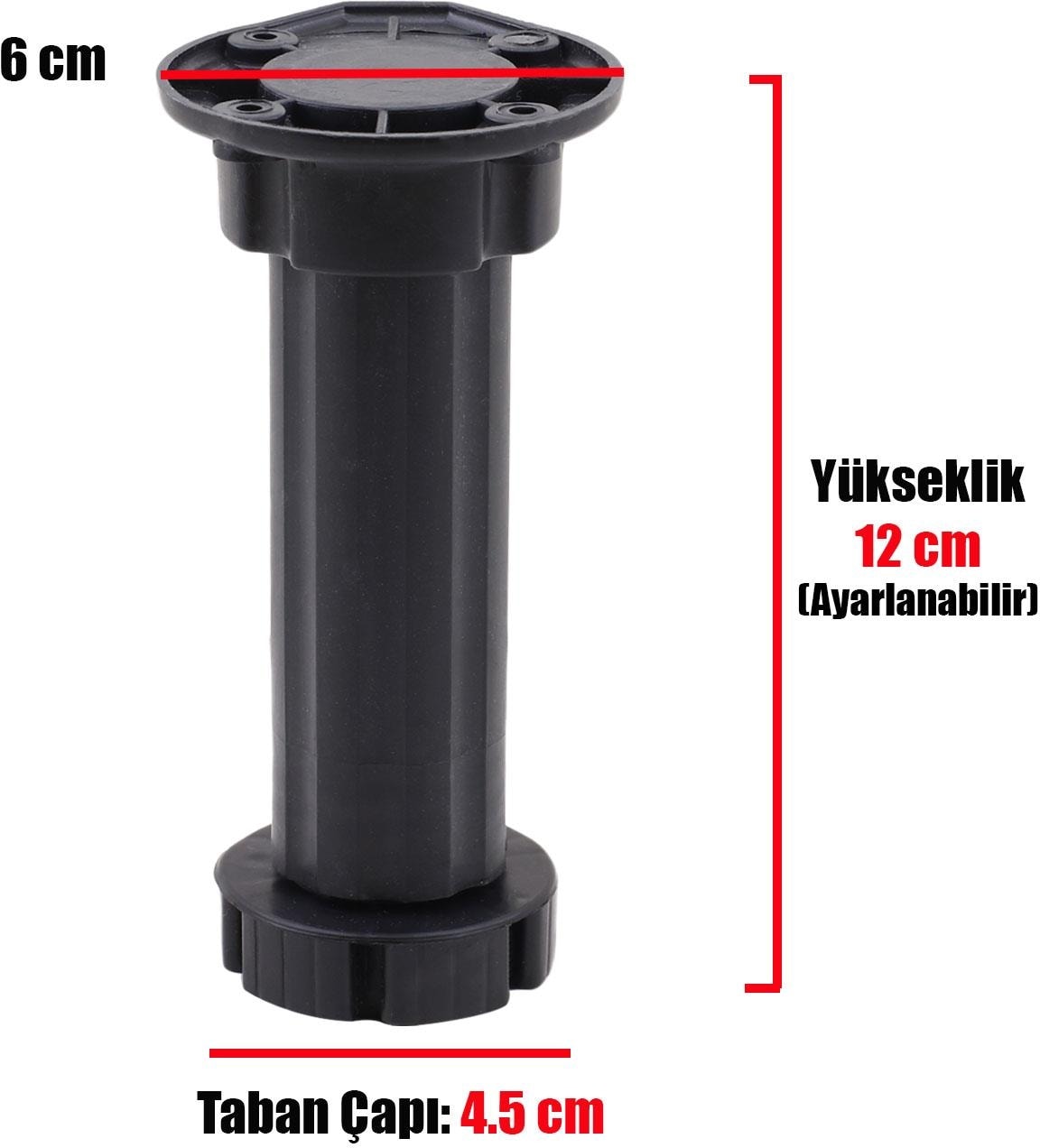 Ayarlanabilir Dolap Mobilya Ünite Mutfak Tezgah Yükseltme Ayağı 12 Cm Siyah Denge Ayakları (4 Adet)
