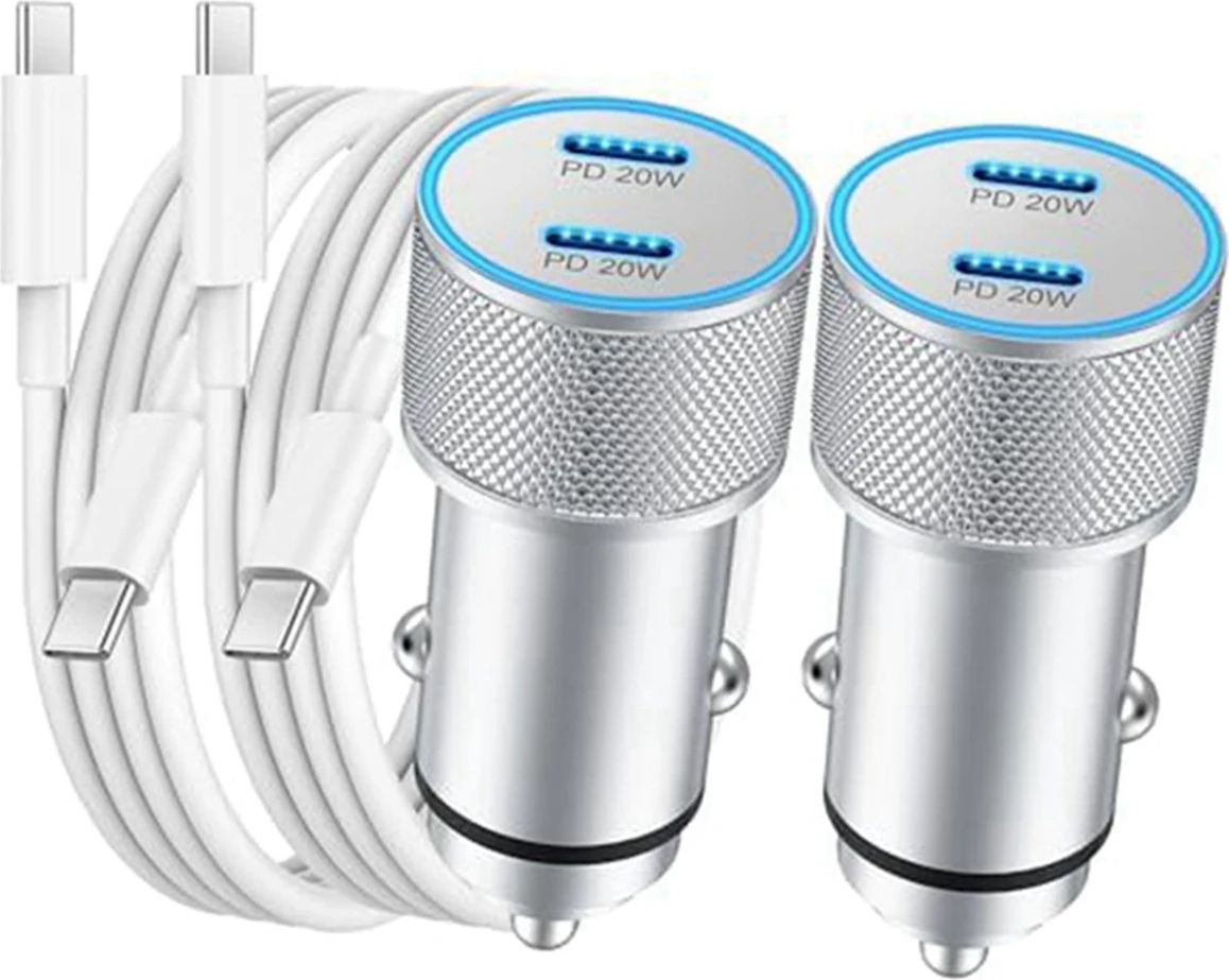 Araç Şarj Cihazı, 2'li Paket 40W Çift Bağlantı Noktalı Hızlı USB C Araç Şarj Cihazı Güç Çakmak Adaptörü, 3ft USB C - C Kablosu (Yurt Dışından)