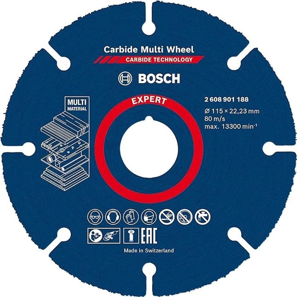 BOSCH Professional 1x Expert Carbide Multi Wheel Kesici Diskler (Sert Ahşap, Çivili Ahşap, Plastik, Alçıpan Panel, Ø 115 mm
