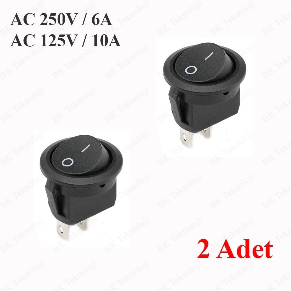20MM Yuvarlak 2 Pin On/off Işıksız Power Anahtar 2 Adet