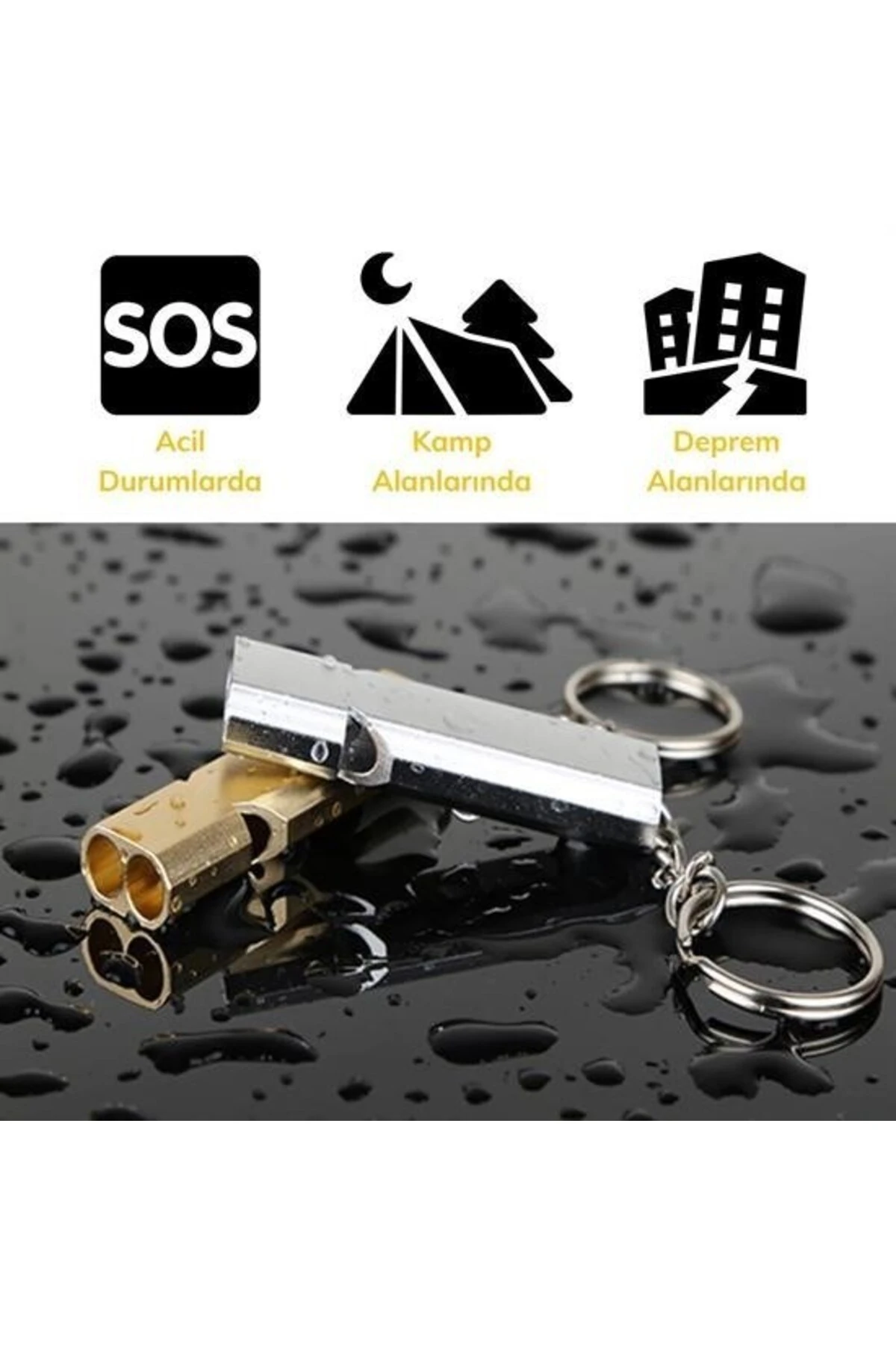 BUFFER® SOS Acil İmdat Düdüğü Alüminyum Islık Anahtarlık Kamp Yürüyüş Aksesuar Araçları