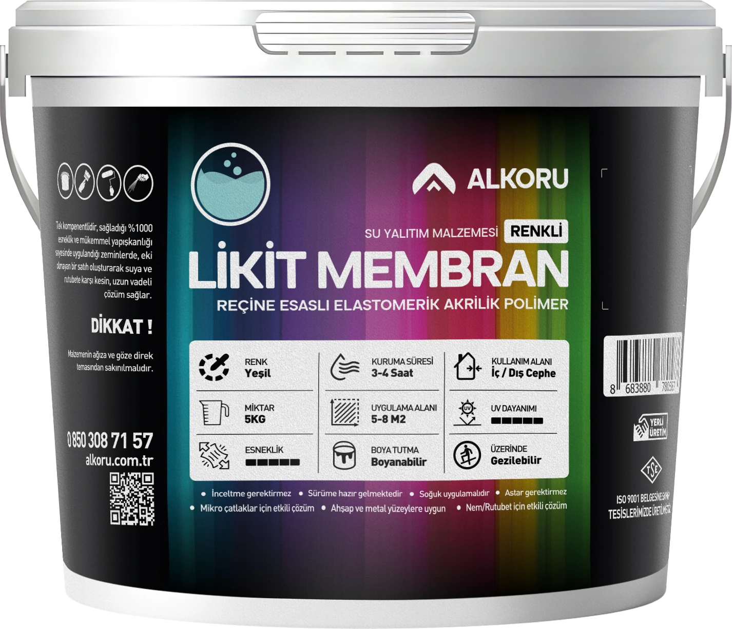 5 kg Yeşil Likit Membran Renkli Reçine Esaslı Sıvı Su Yalıtım Malzemesi