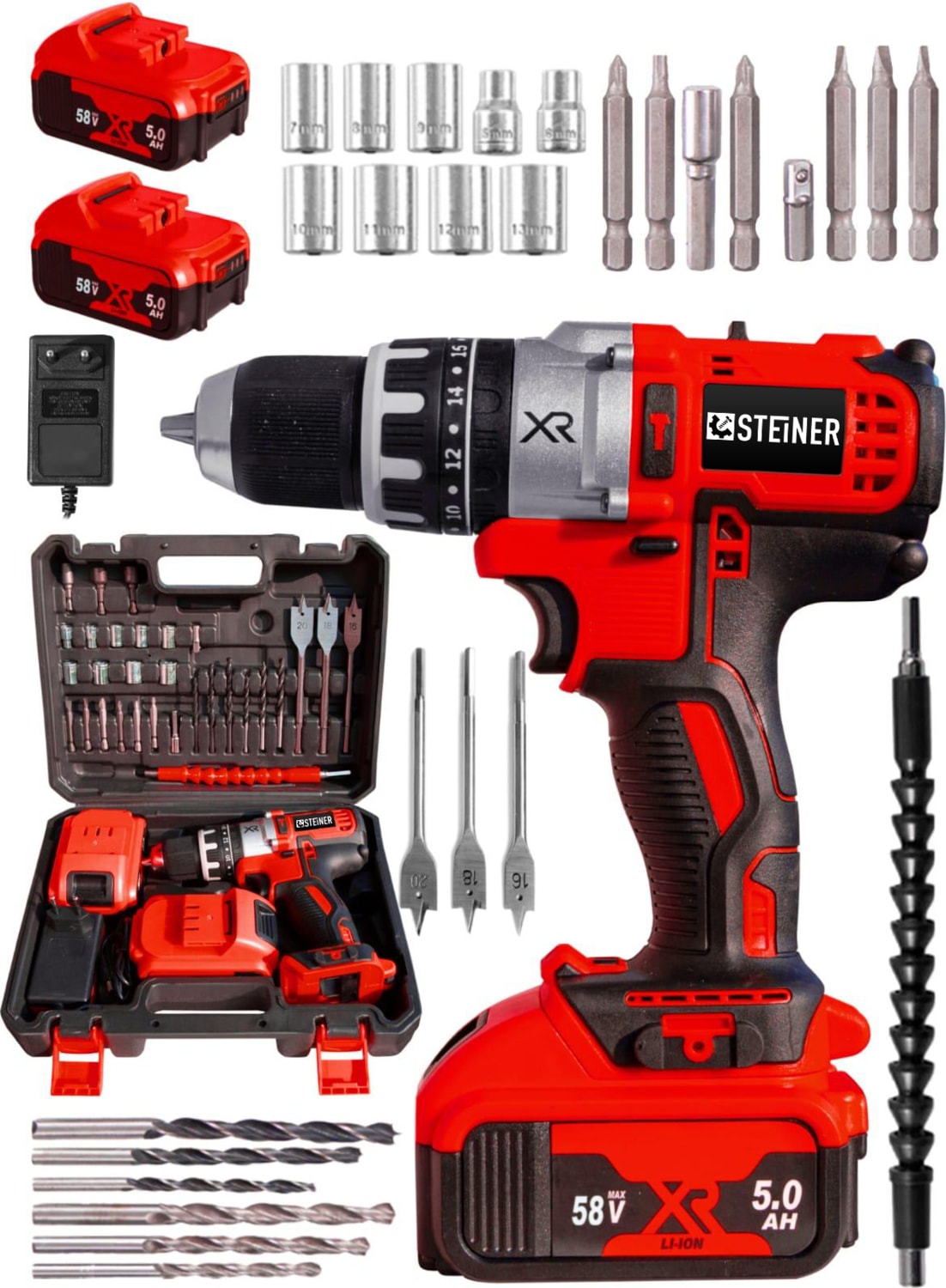 Germany Technology Darbeli 58 V 5 Ah Red Xr Li-Ion Çift Akülü Şarjlı Vidalama Matkap + Pro Set