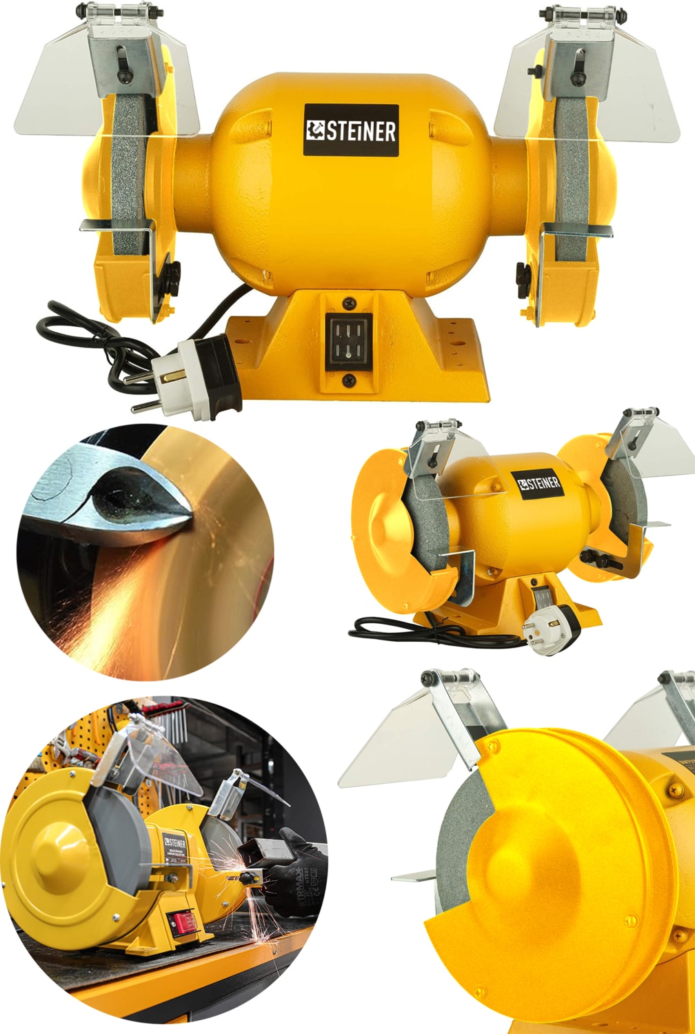 Alman 200 mm Turbo 4000 Watt Çark Motoru Zımpara Balta Bıçak Bileme Makinesi Taş Motoru Taşlama Sarı
