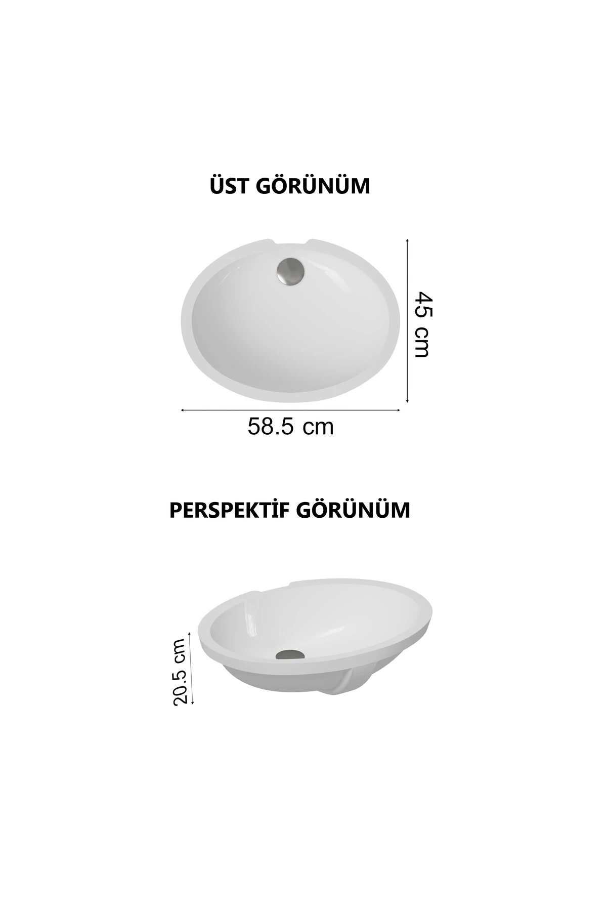 S20 6069B003-0012 Tezgah Altı Lavabo, 52 cm, Beyaz