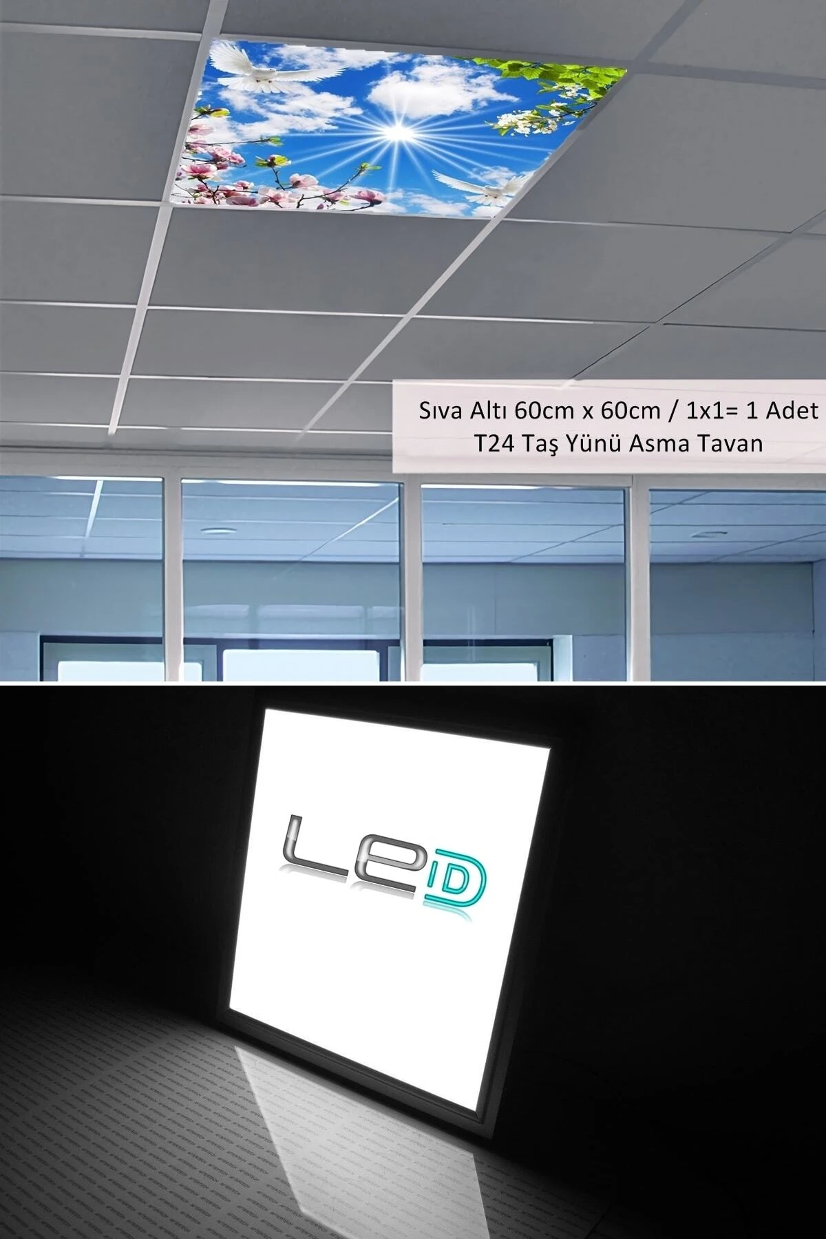 Asma Tavan-60cmx60cm-sıva Altı-54w-6500 K-beyaz-led Panel-led Armatür-taş Yünü Asma Tavan-ofis Tavan